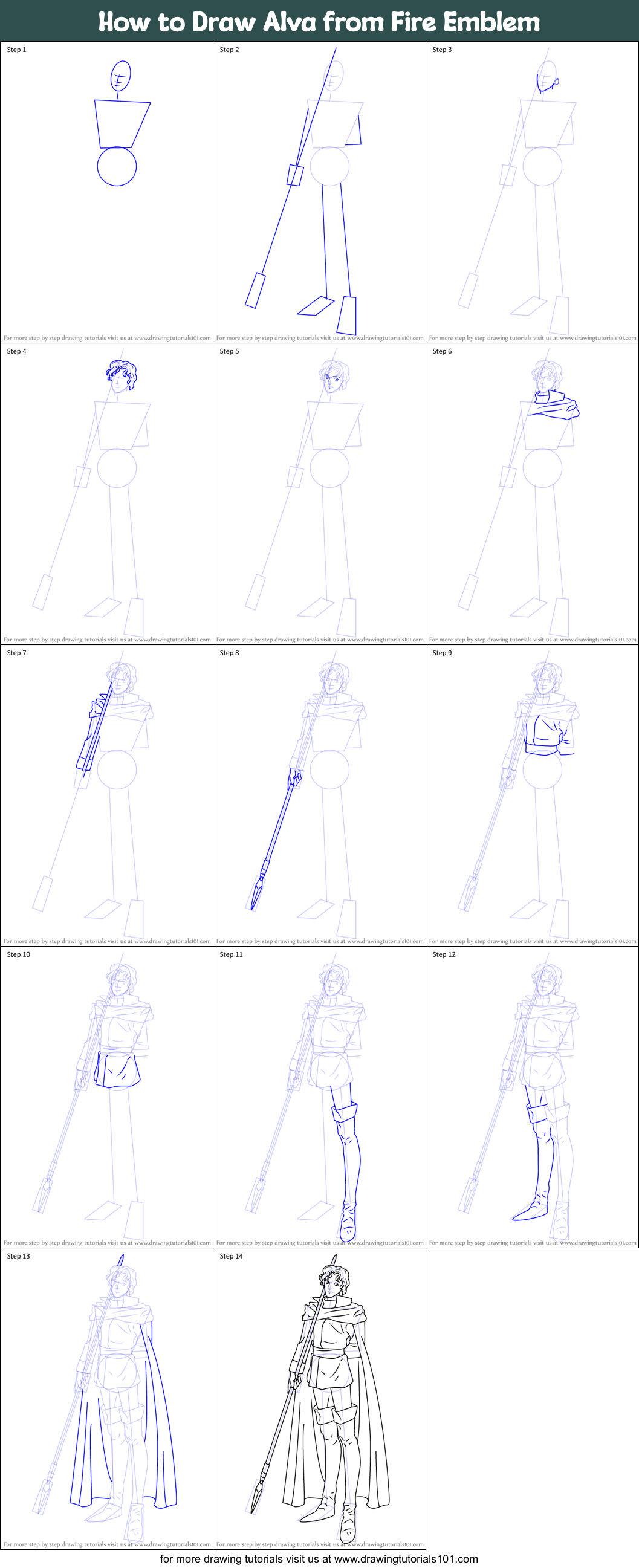 How to Draw Alva from Fire Emblem Printable Step by Step