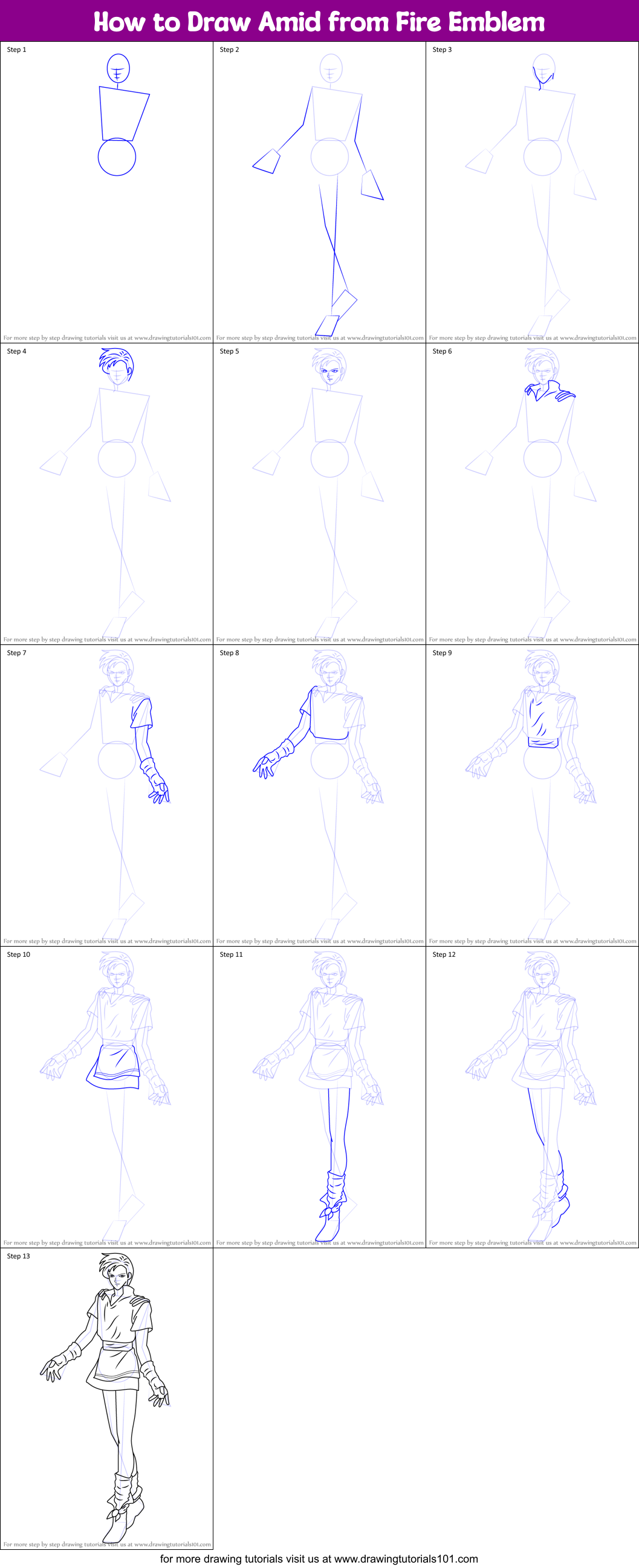 How to Draw Amid from Fire Emblem Printable Step by Step