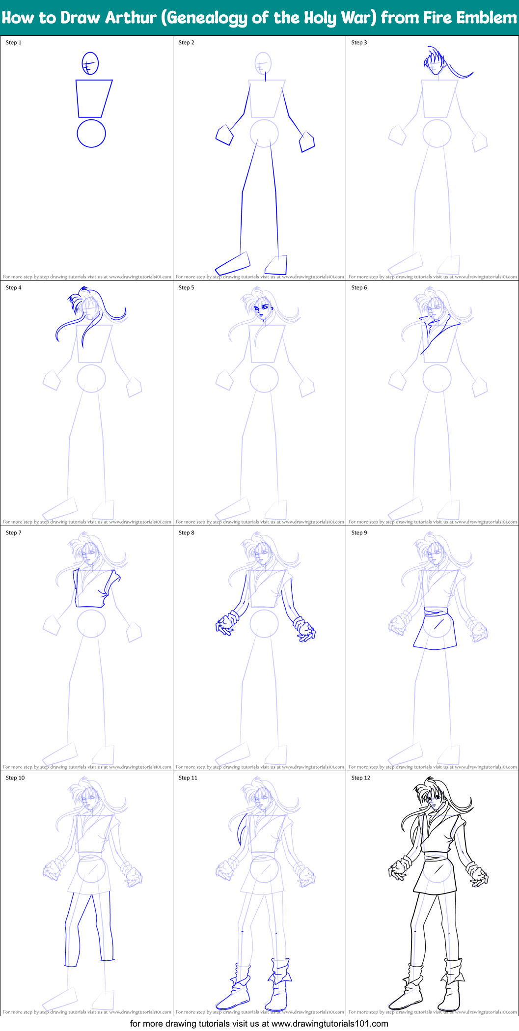 How to Draw Arthur (Genealogy of the Holy War) from Fire Emblem Printable Step by Step