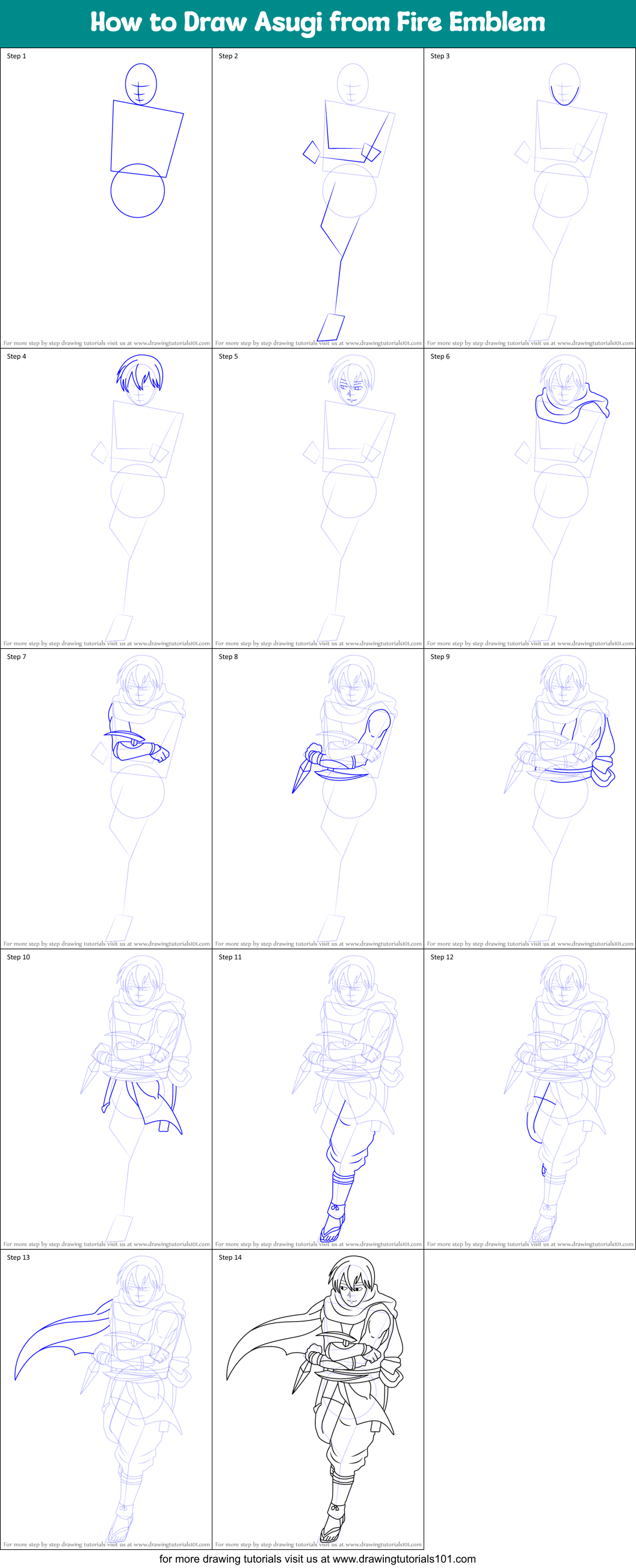 How to Draw Asugi from Fire Emblem Printable Step by Step