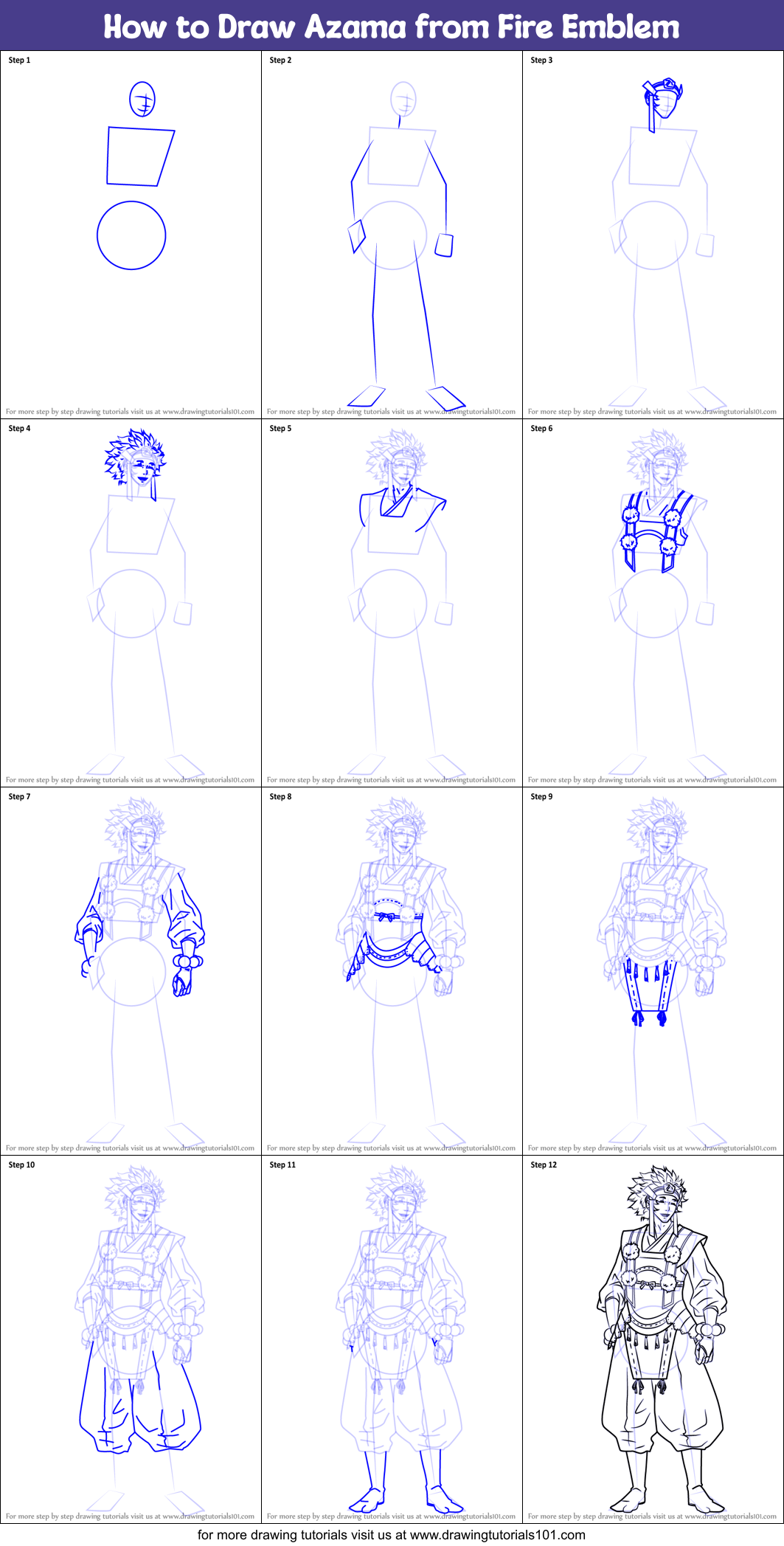 How to Draw Azama from Fire Emblem Printable Step by Step