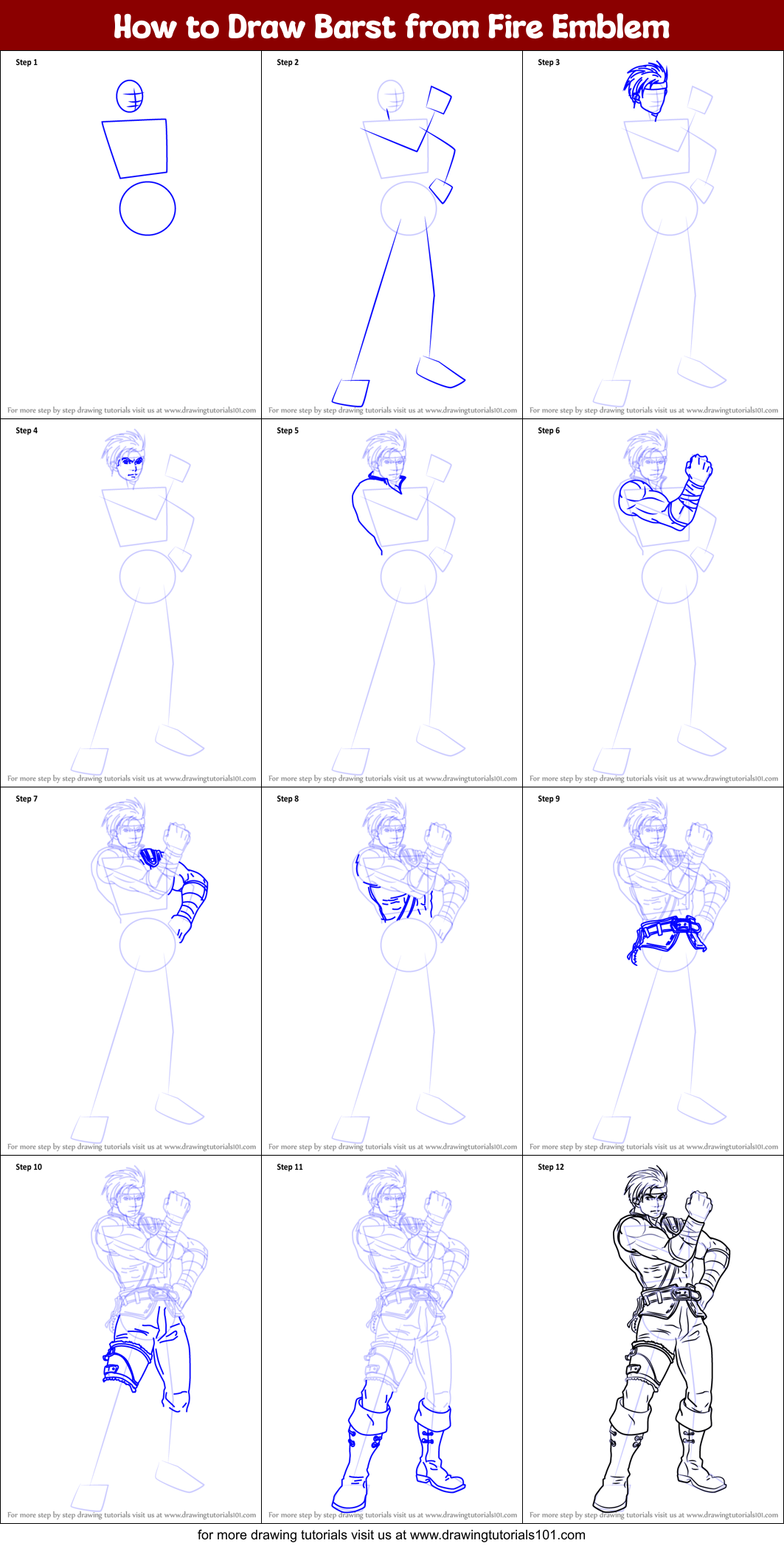 How to Draw Barst from Fire Emblem Printable Step by Step