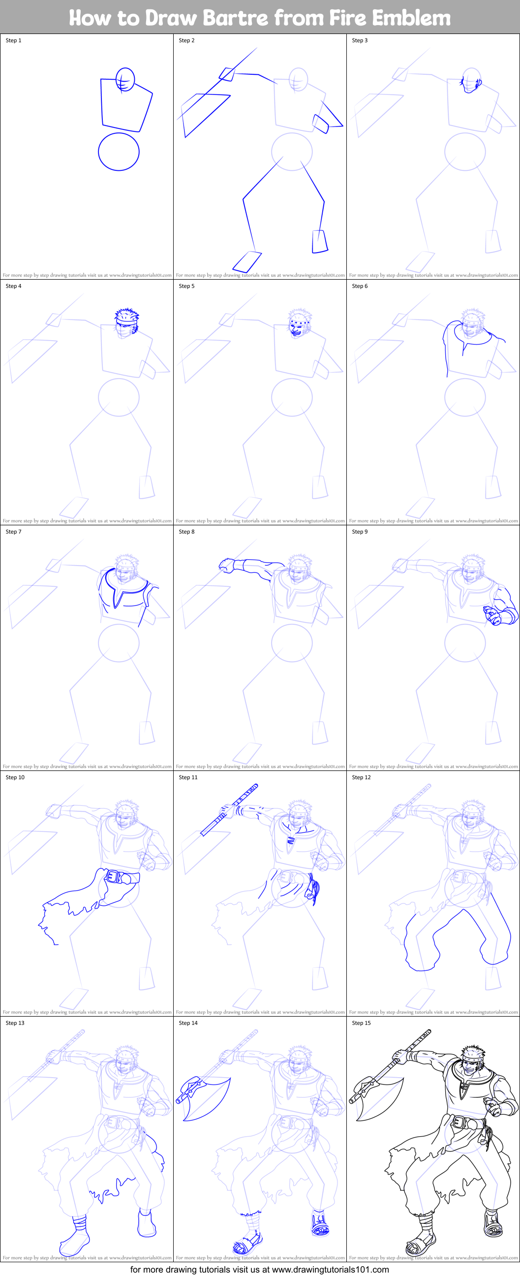 How to Draw Bartre from Fire Emblem Printable Step by Step