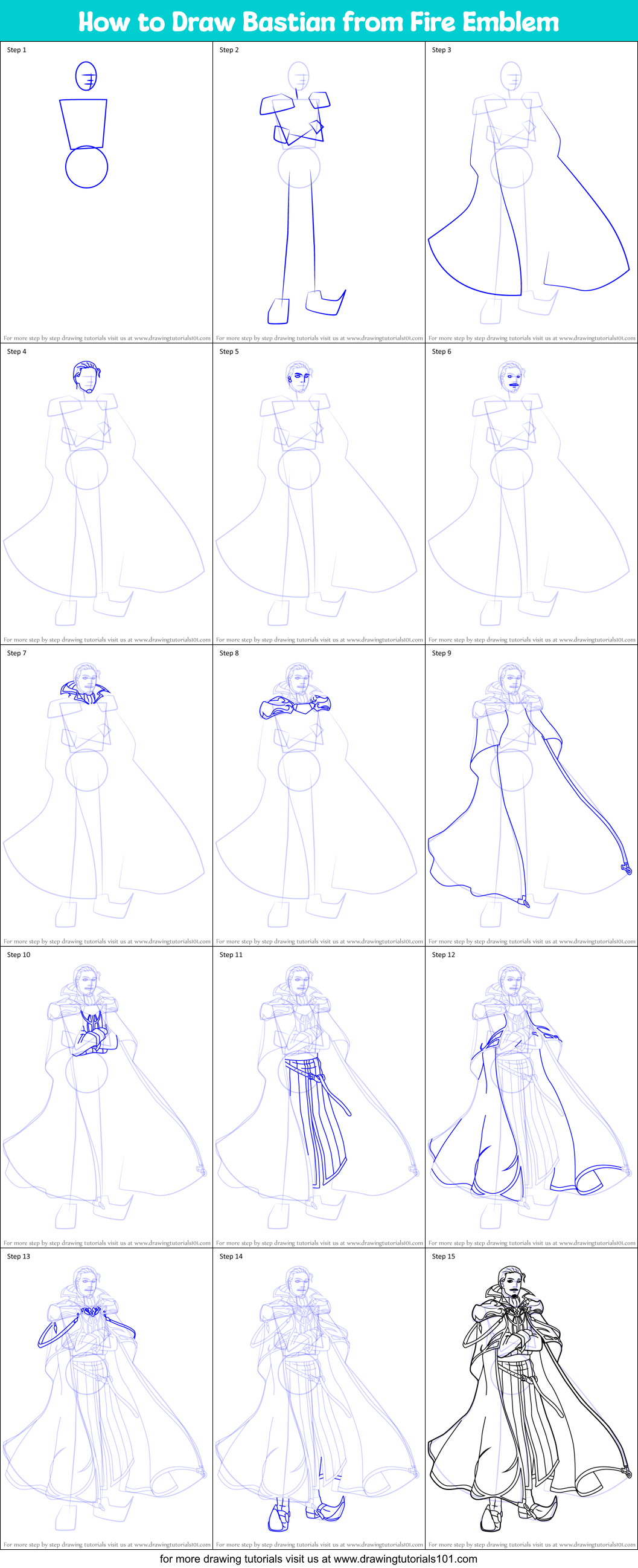 How to Draw Bastian from Fire Emblem Printable Step by Step