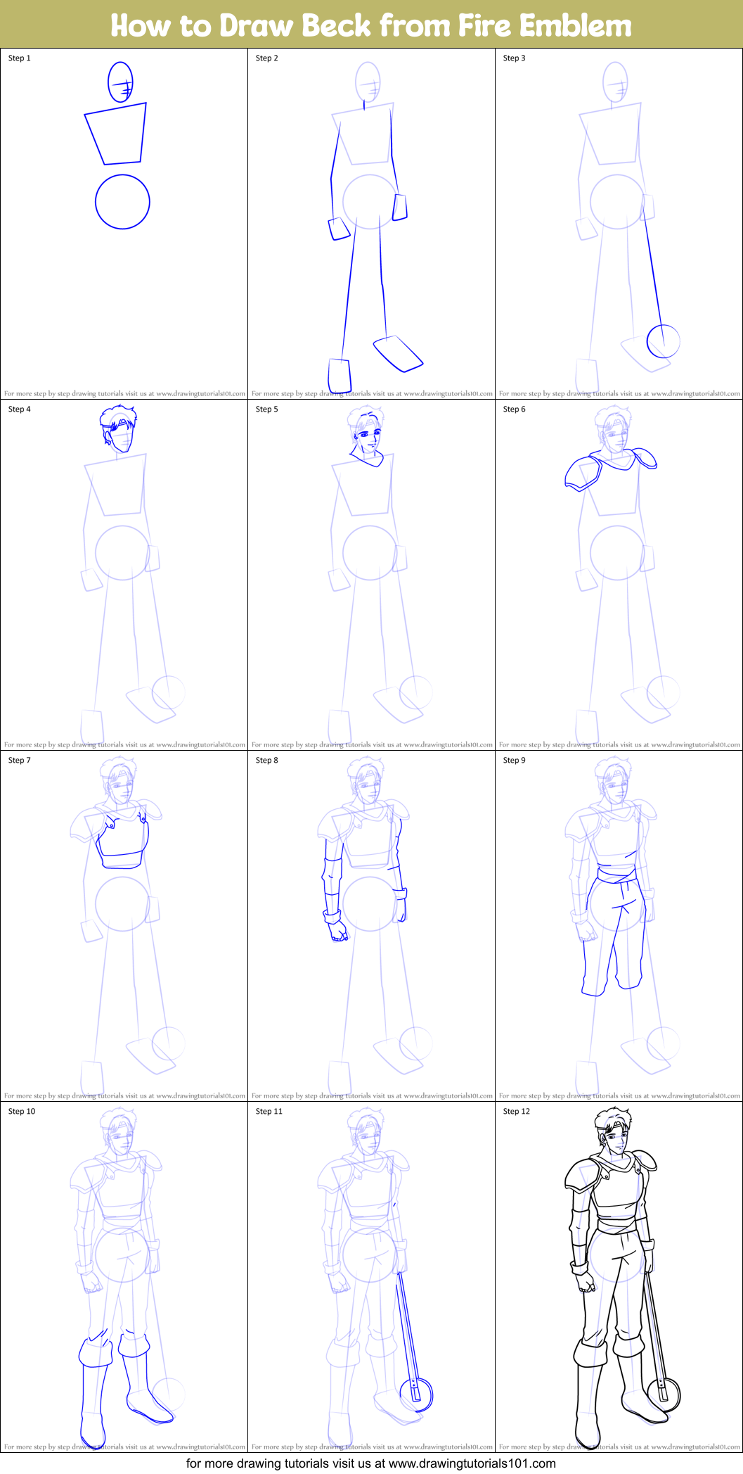 How to Draw Beck from Fire Emblem Printable Step by Step