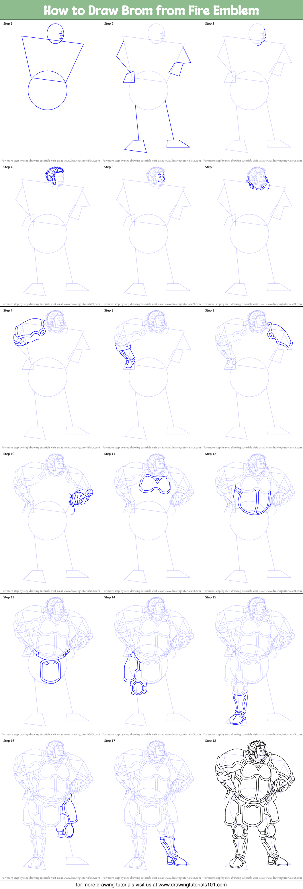 How to Draw Brom from Fire Emblem Printable Step by Step
