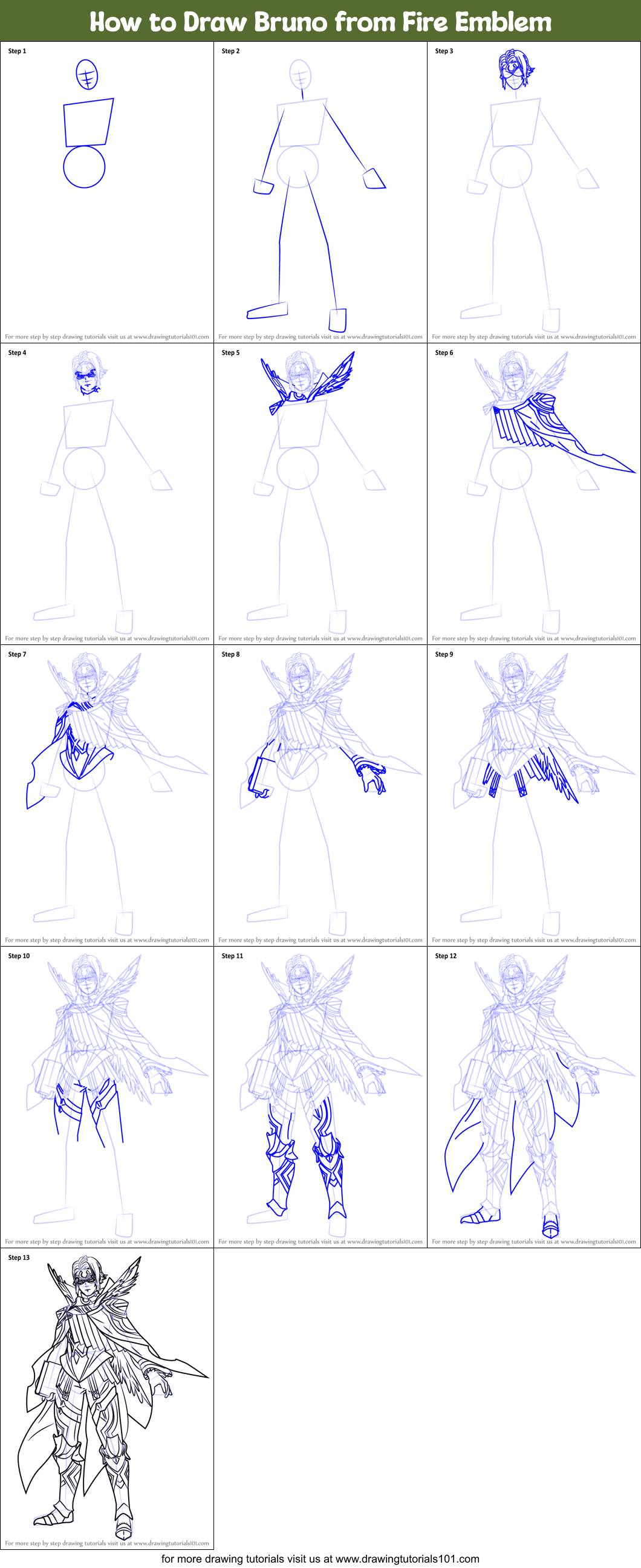 How to Draw Bruno from Fire Emblem Printable Step by Step