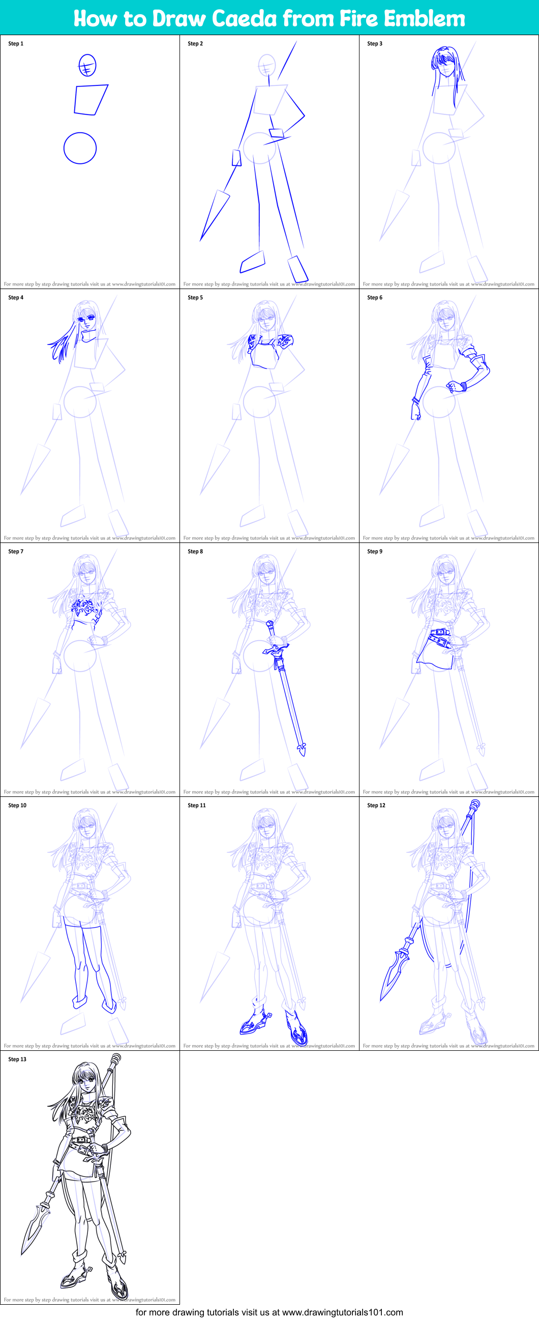 How to Draw Caeda from Fire Emblem Printable Step by Step