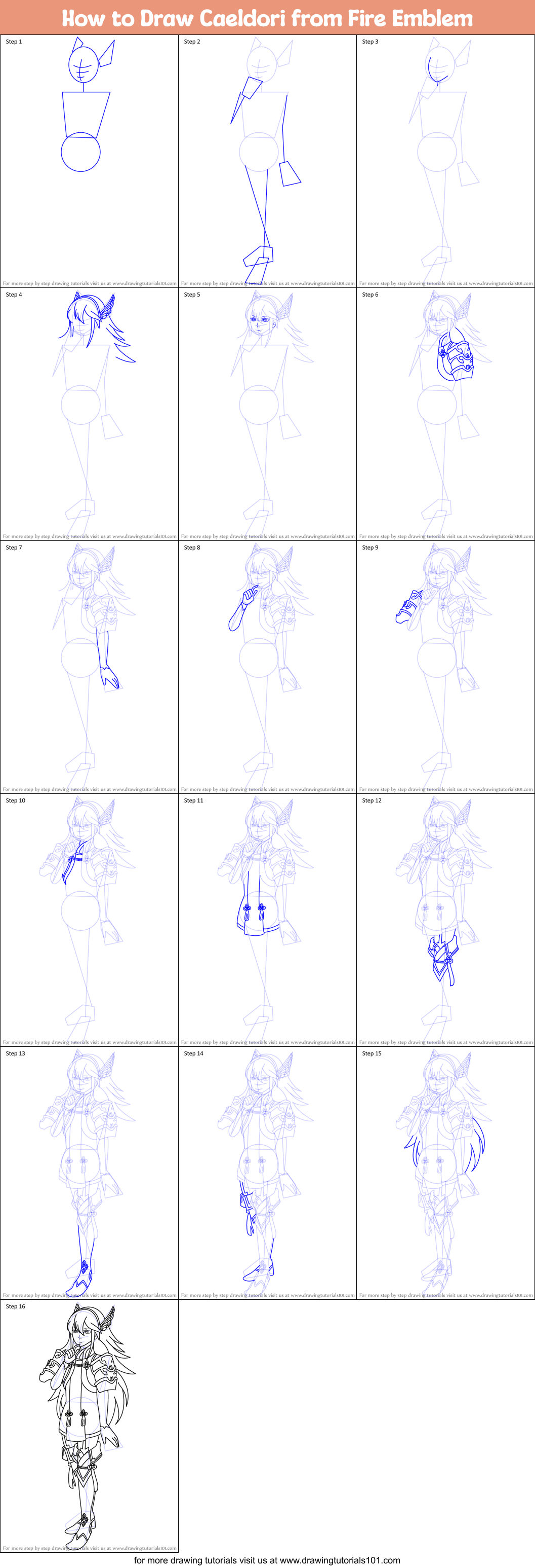 How to Draw Caeldori from Fire Emblem Printable Step by Step