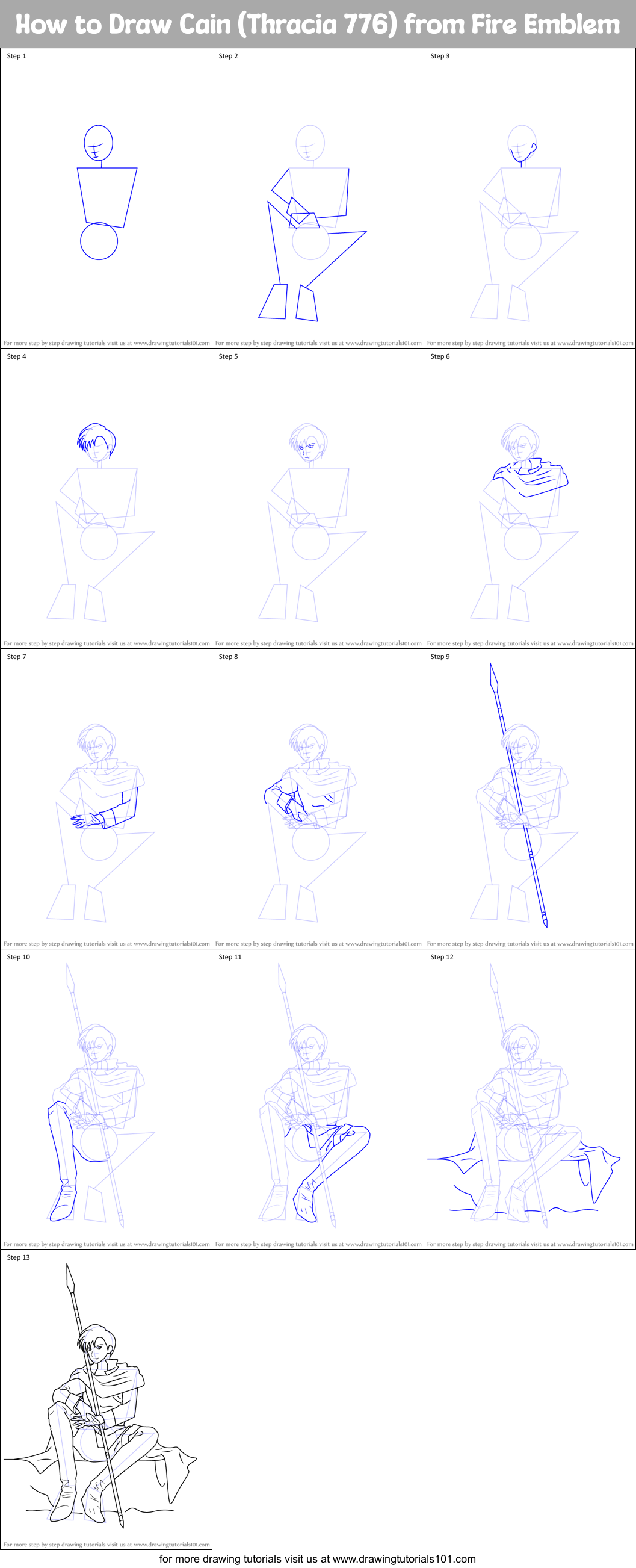 How to Draw Cain (Thracia 776) from Fire Emblem Printable Step by Step