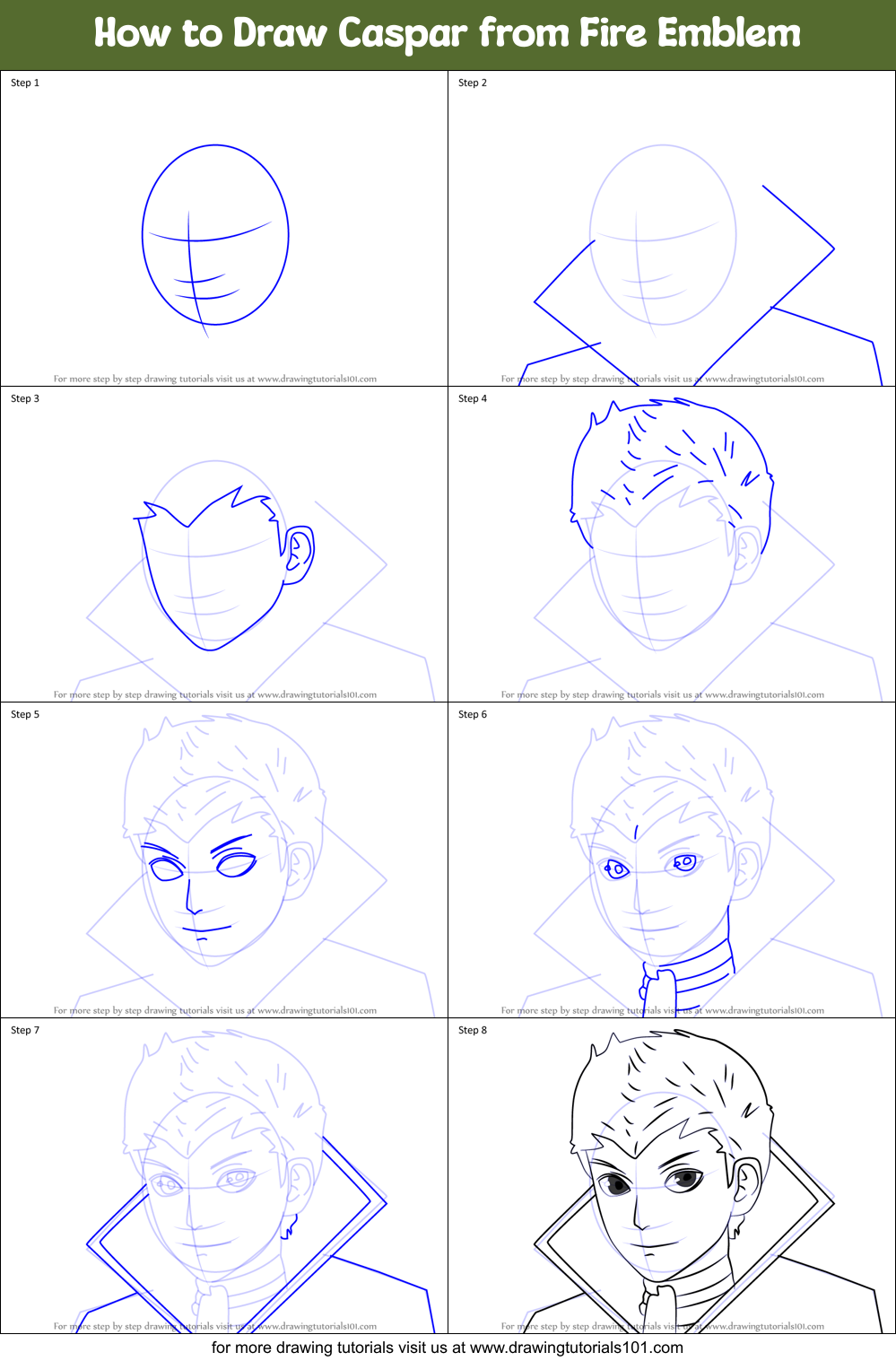 How to Draw Caspar from Fire Emblem Printable Step by Step