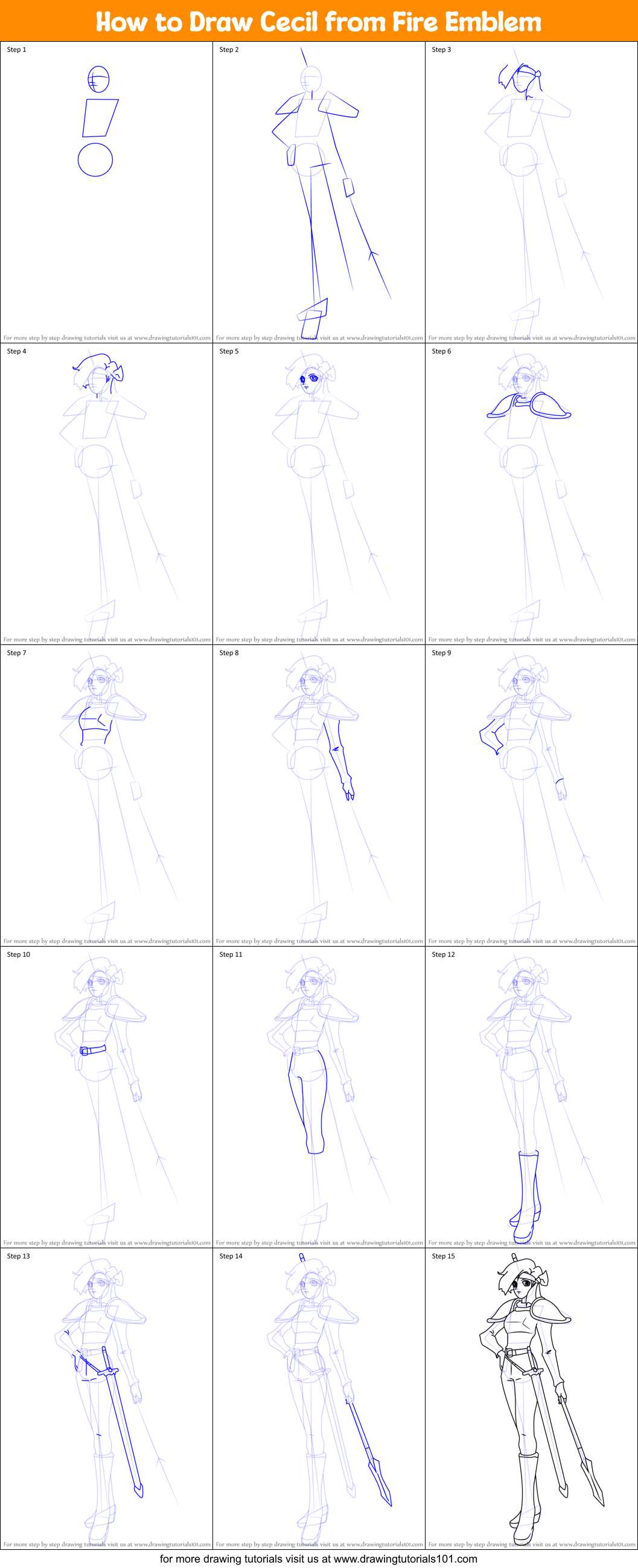 How to Draw Cecil from Fire Emblem Printable Step by Step