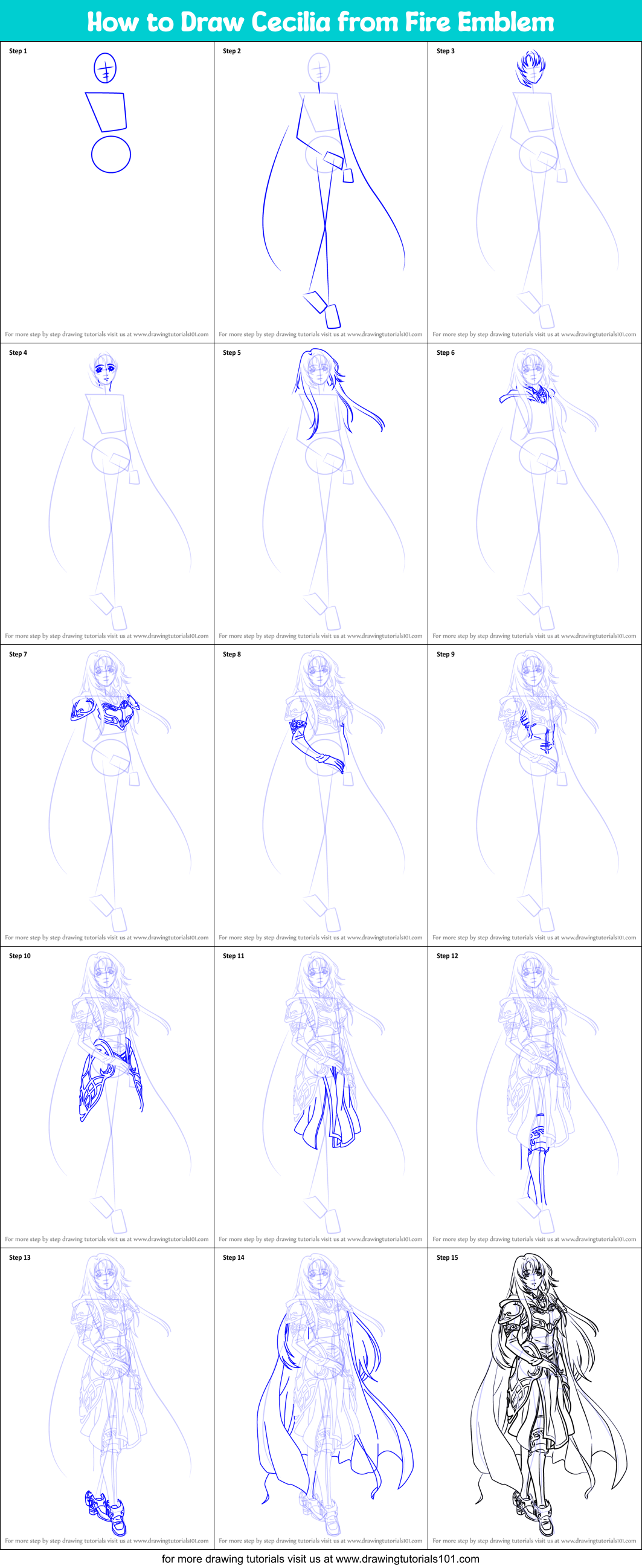 How to Draw Cecilia from Fire Emblem Printable Step by Step