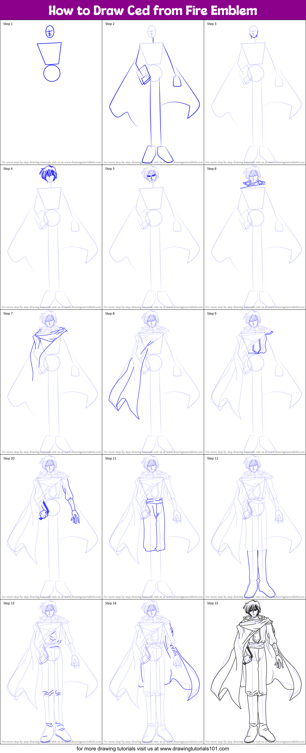How to Draw Ced from Fire Emblem Printable Step by Step