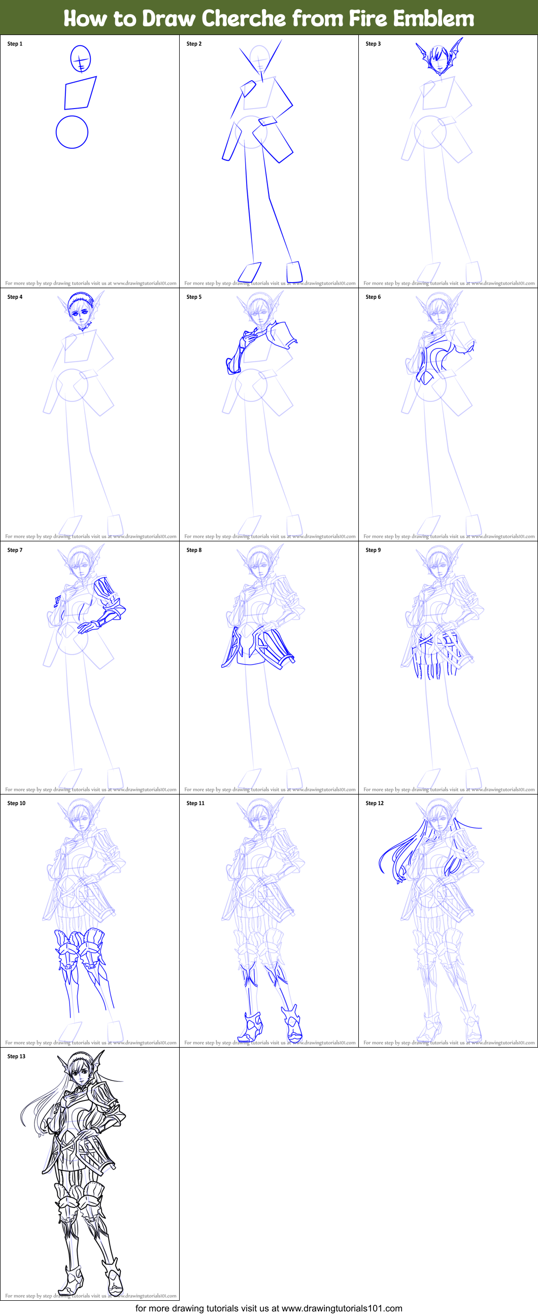 How to Draw Cherche from Fire Emblem Printable Step by Step