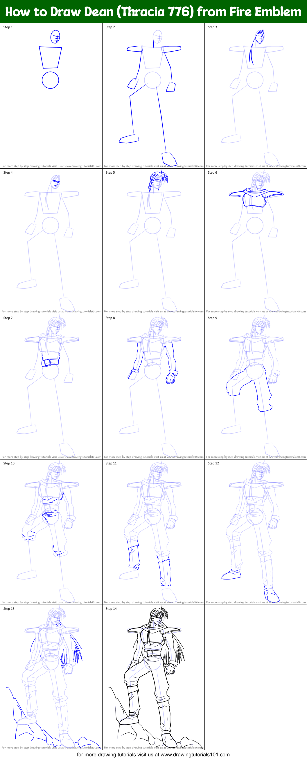 How to Draw Dean (Thracia 776) from Fire Emblem Printable Step by Step