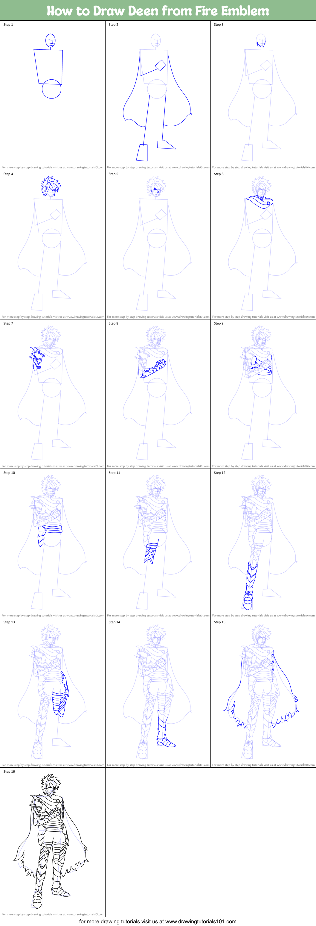 How to Draw Deen from Fire Emblem Printable Step by Step