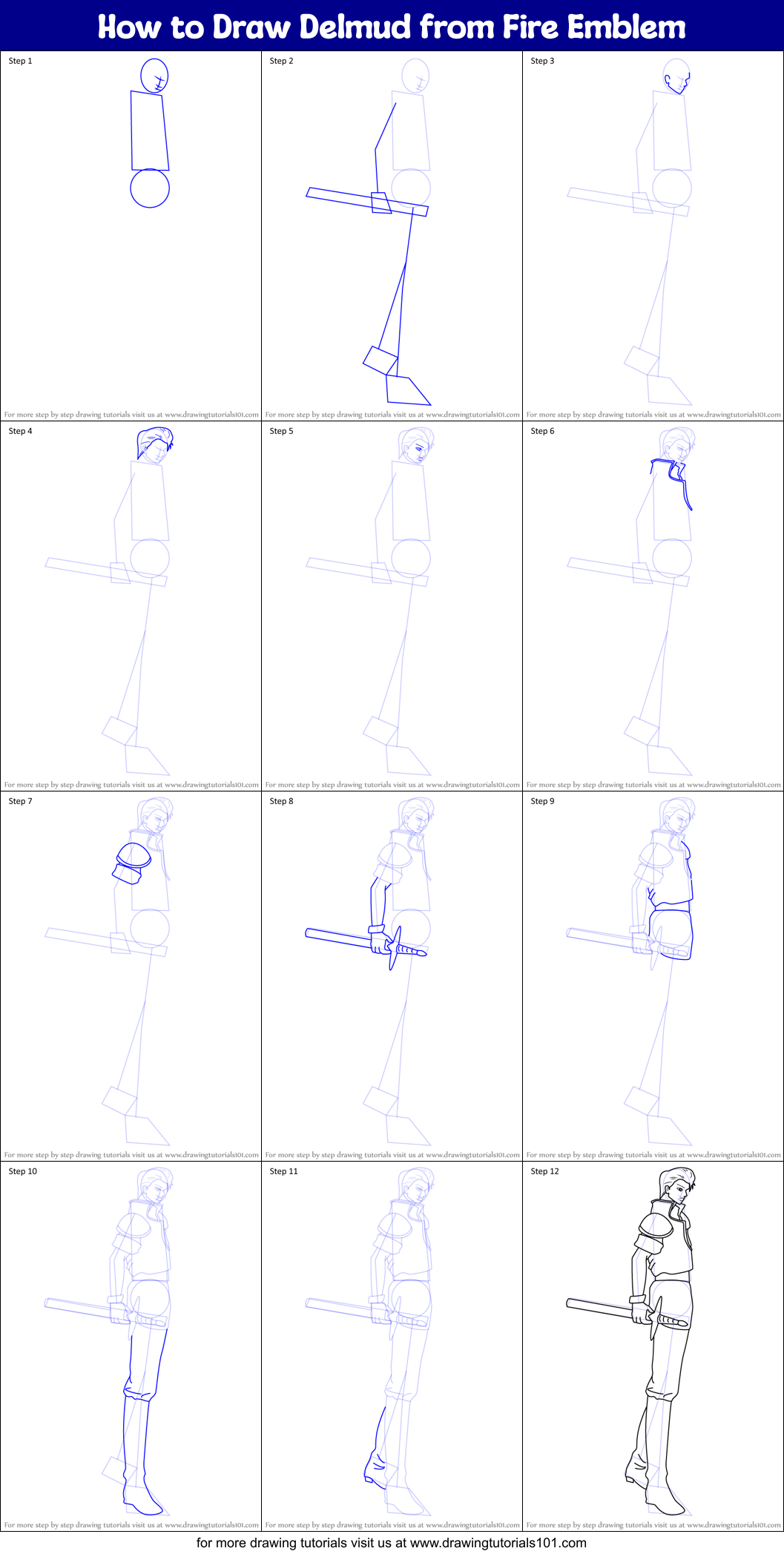 How to Draw Delmud from Fire Emblem Printable Step by Step