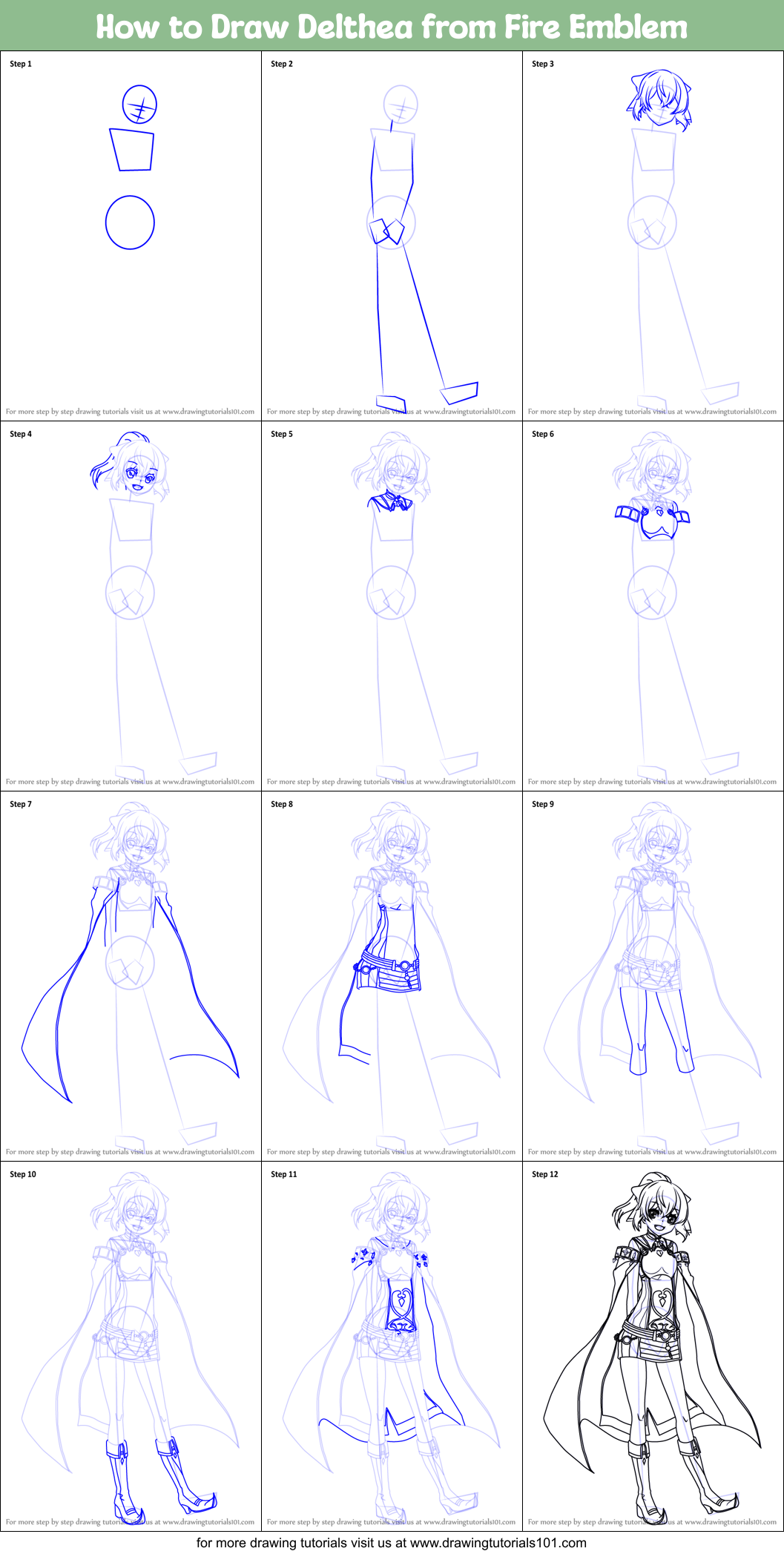 How to Draw Delthea from Fire Emblem Printable Step by Step