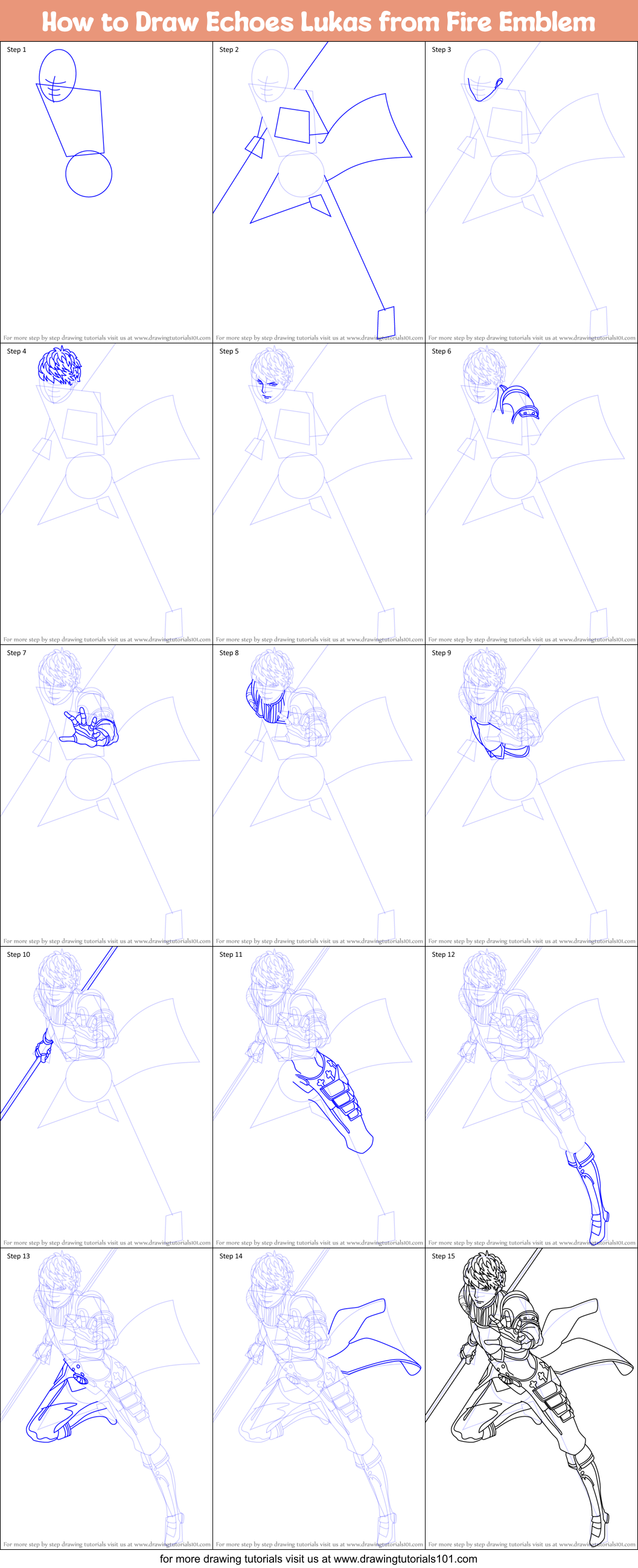 How to Draw Echoes Lukas from Fire Emblem Printable Step by Step