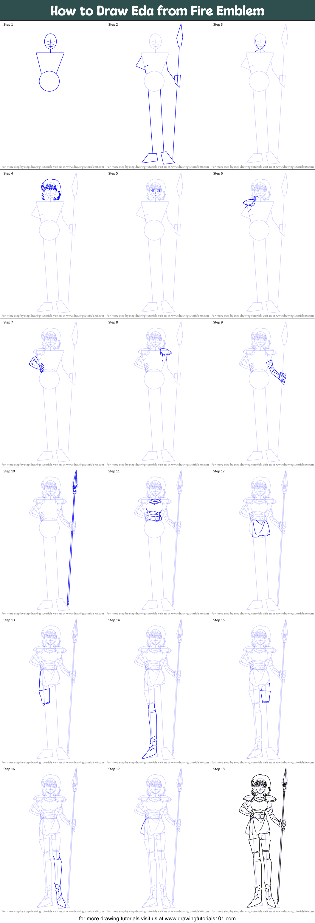 How to Draw Eda from Fire Emblem Printable Step by Step