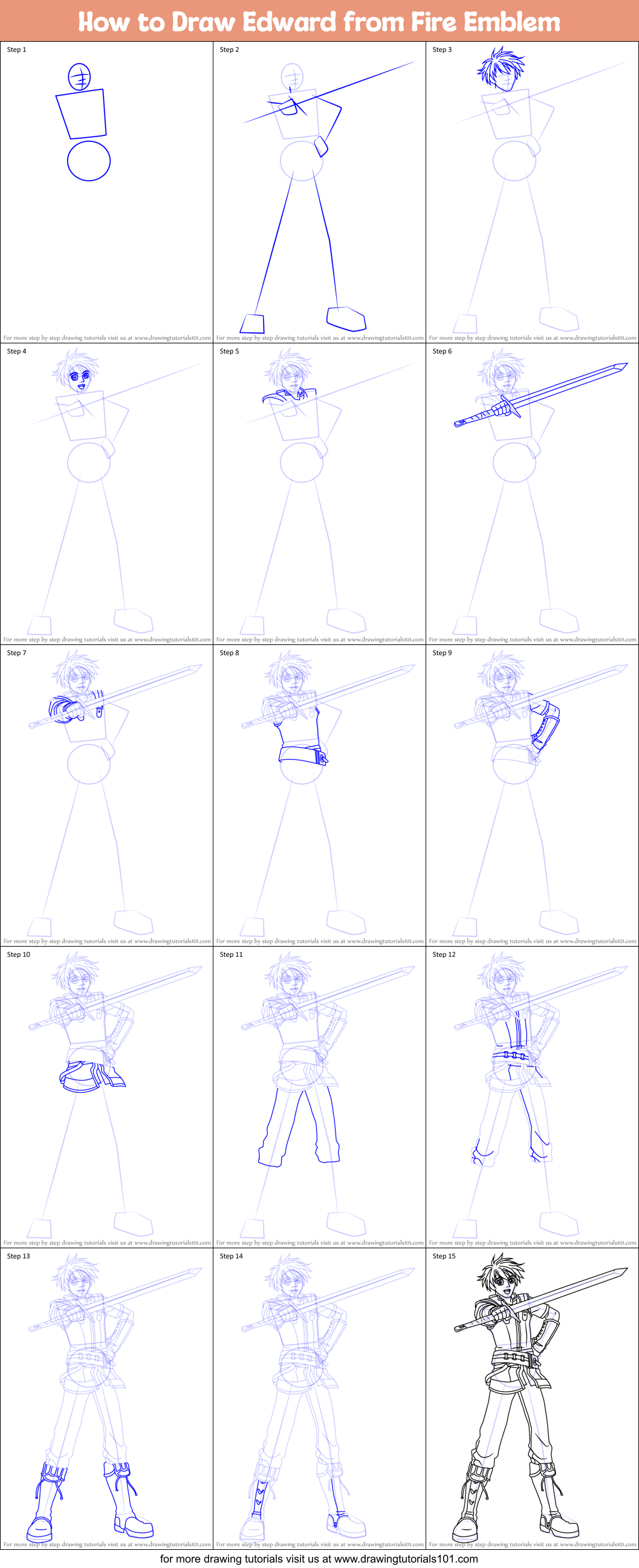 How to Draw Edward from Fire Emblem Printable Step by Step