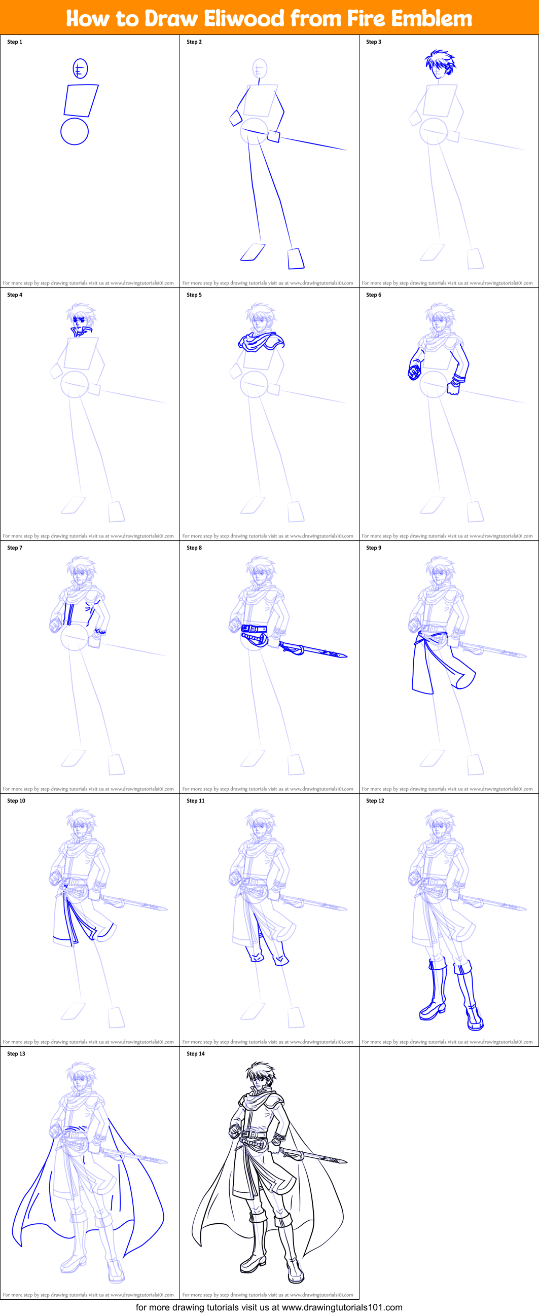 How to Draw Eliwood from Fire Emblem Printable Step by Step