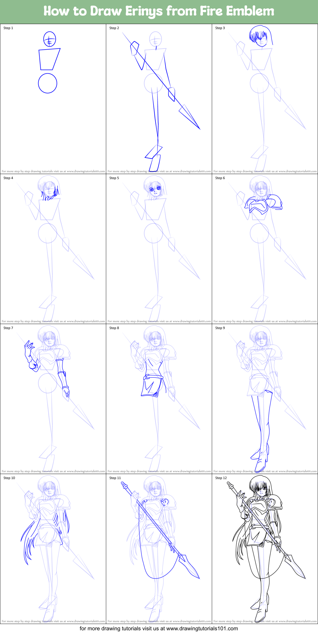 How to Draw Erinys from Fire Emblem Printable Step by Step