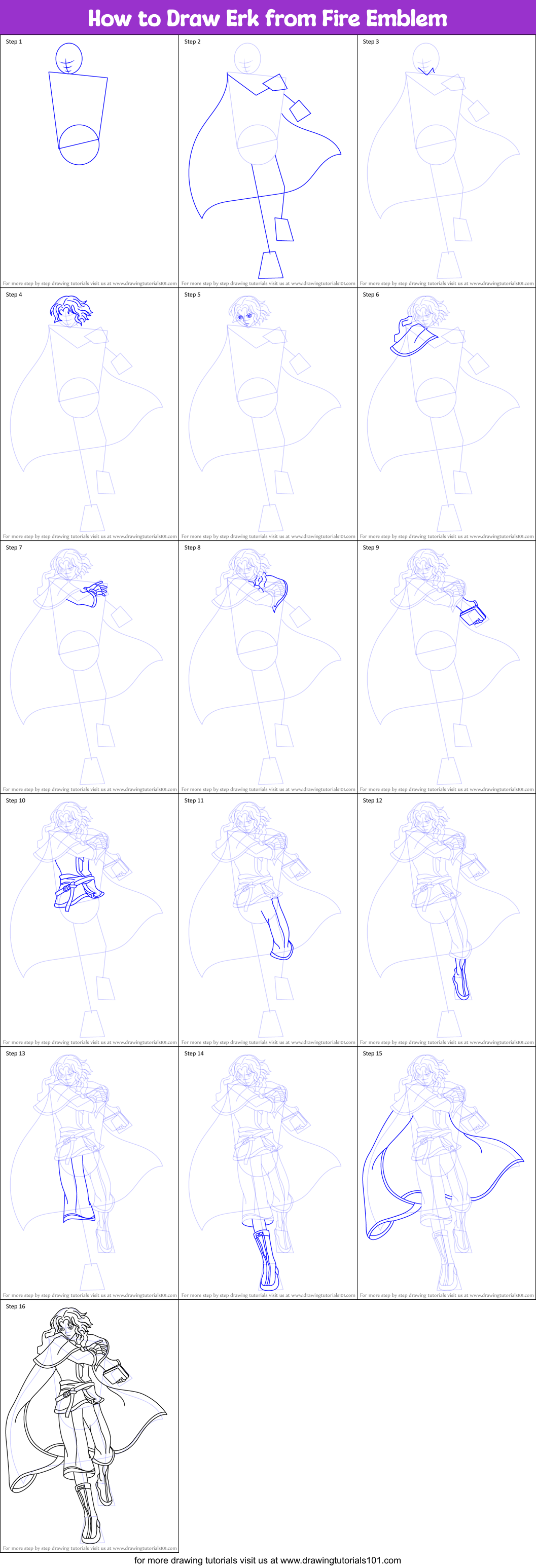 How to Draw Erk from Fire Emblem Printable Step by Step