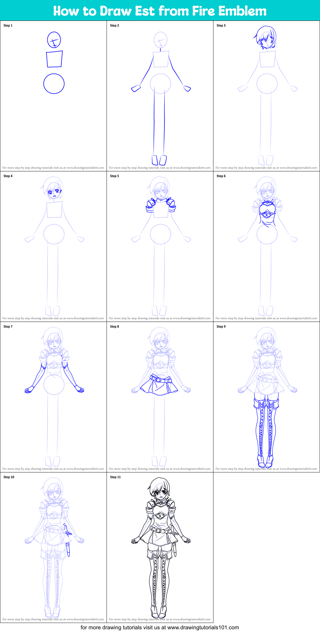 How to Draw Est from Fire Emblem Printable Step by Step