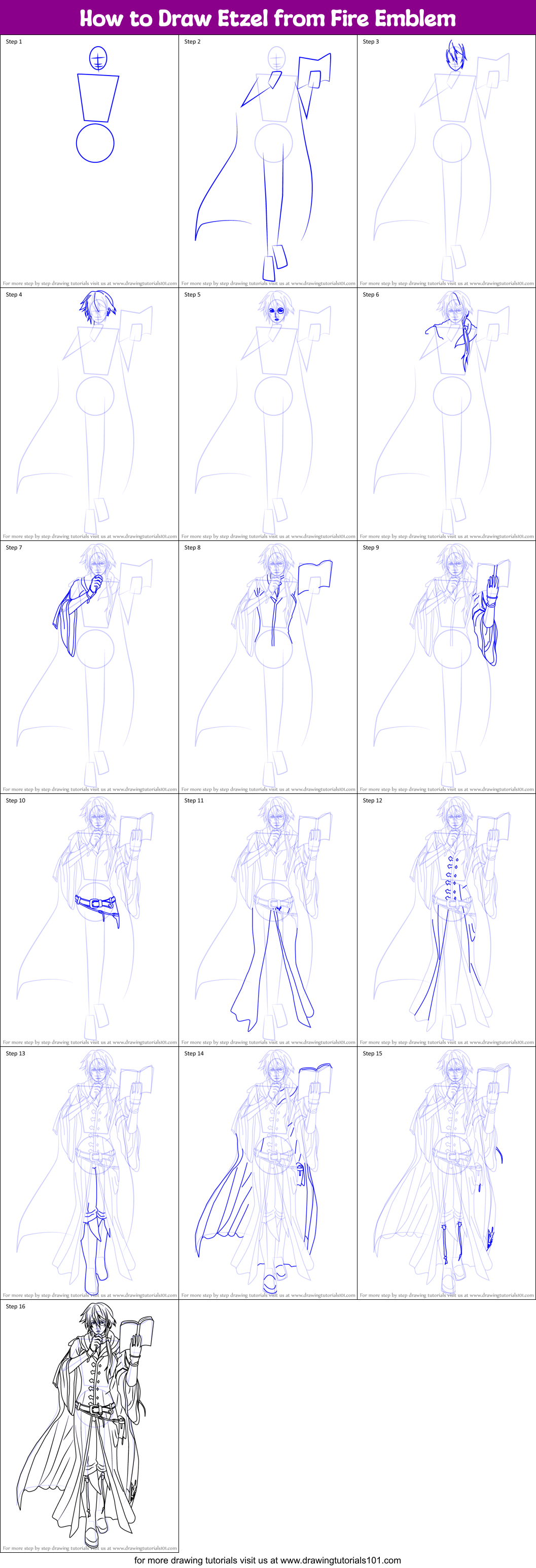 How to Draw Etzel from Fire Emblem Printable Step by Step