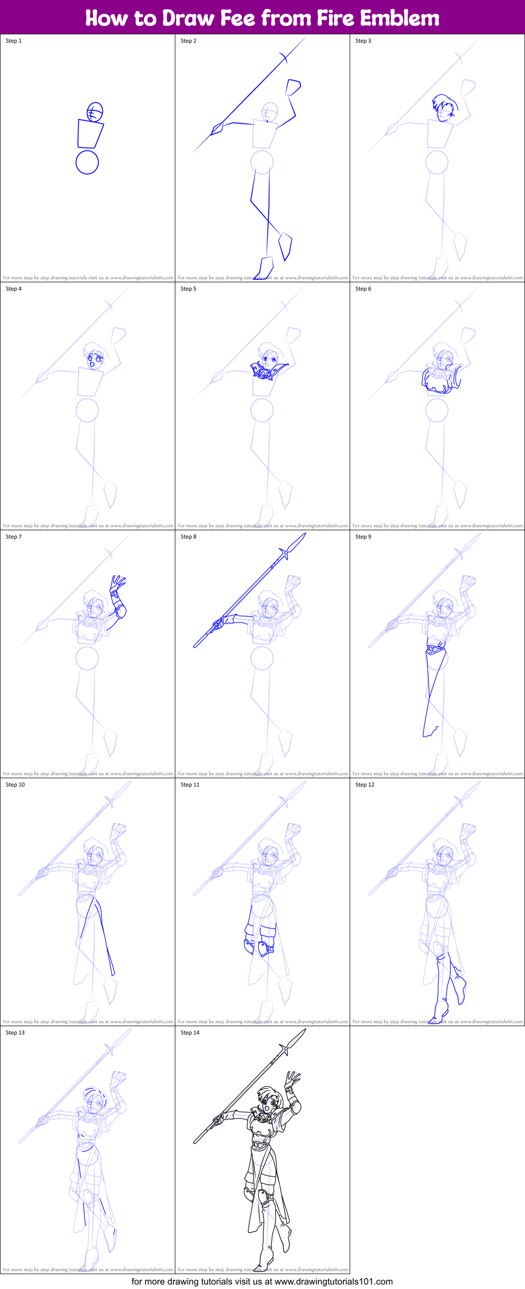 How to Draw Fee from Fire Emblem Printable Step by Step