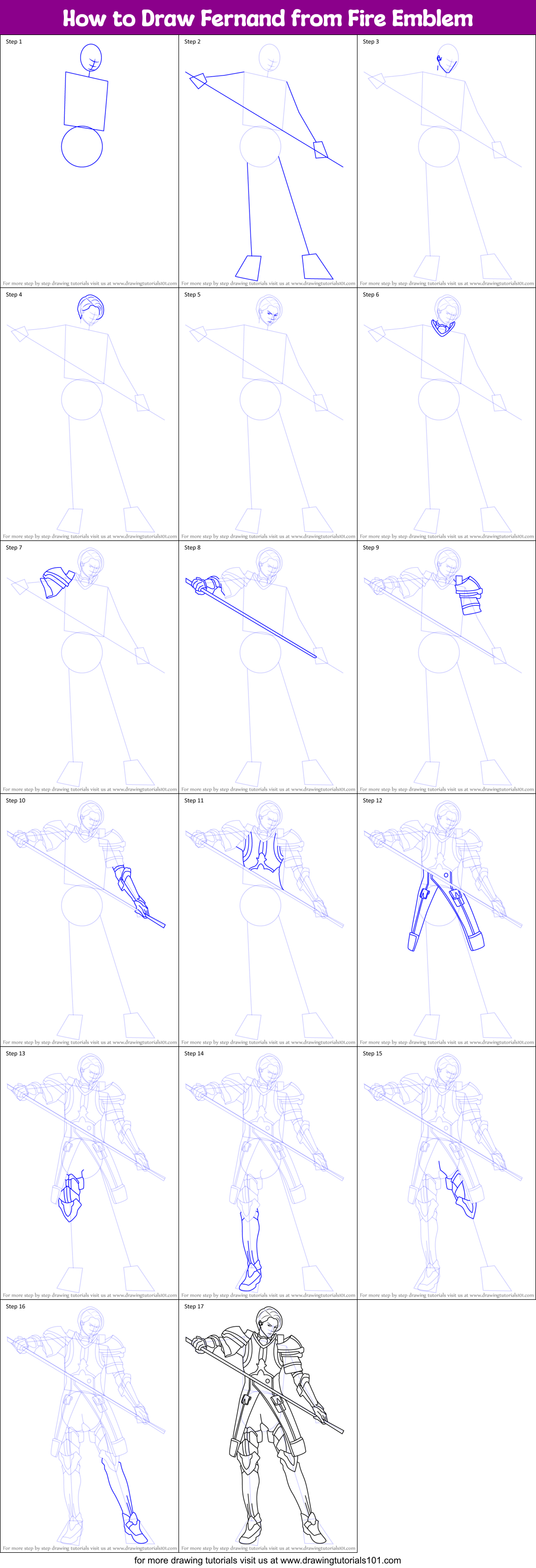 How to Draw Fernand from Fire Emblem Printable Step by Step
