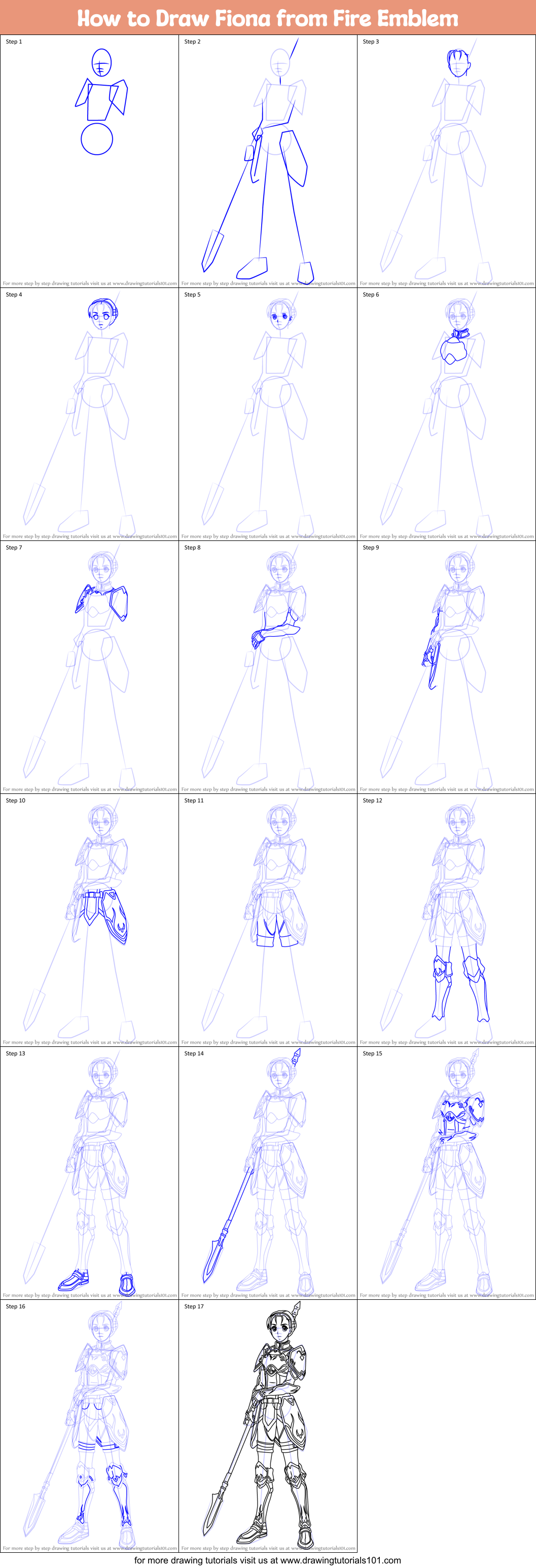 How to Draw Fiona from Fire Emblem Printable Step by Step