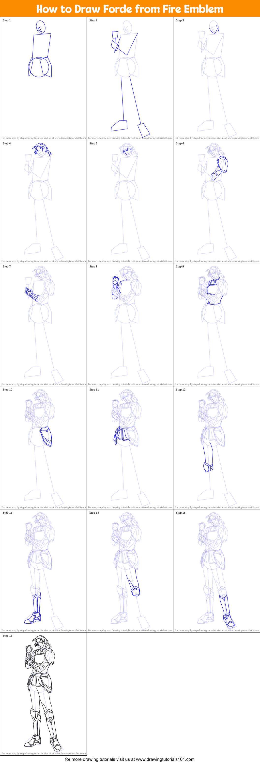 How to Draw Forde from Fire Emblem Printable Step by Step