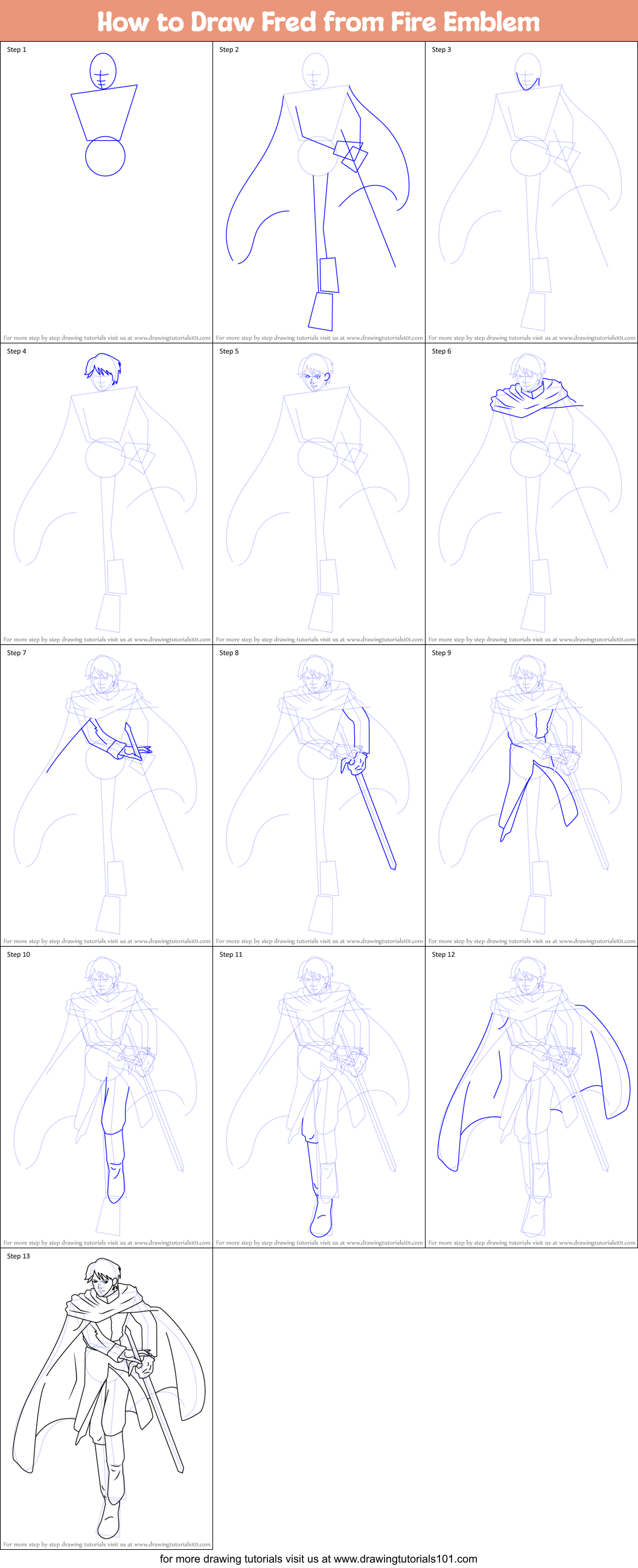 How to Draw Fred from Fire Emblem Printable Step by Step
