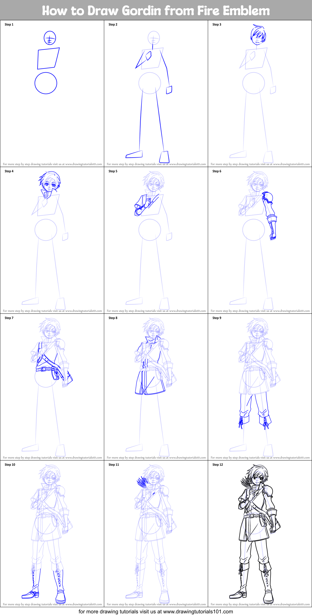 How to Draw Gordin from Fire Emblem Printable Step by Step