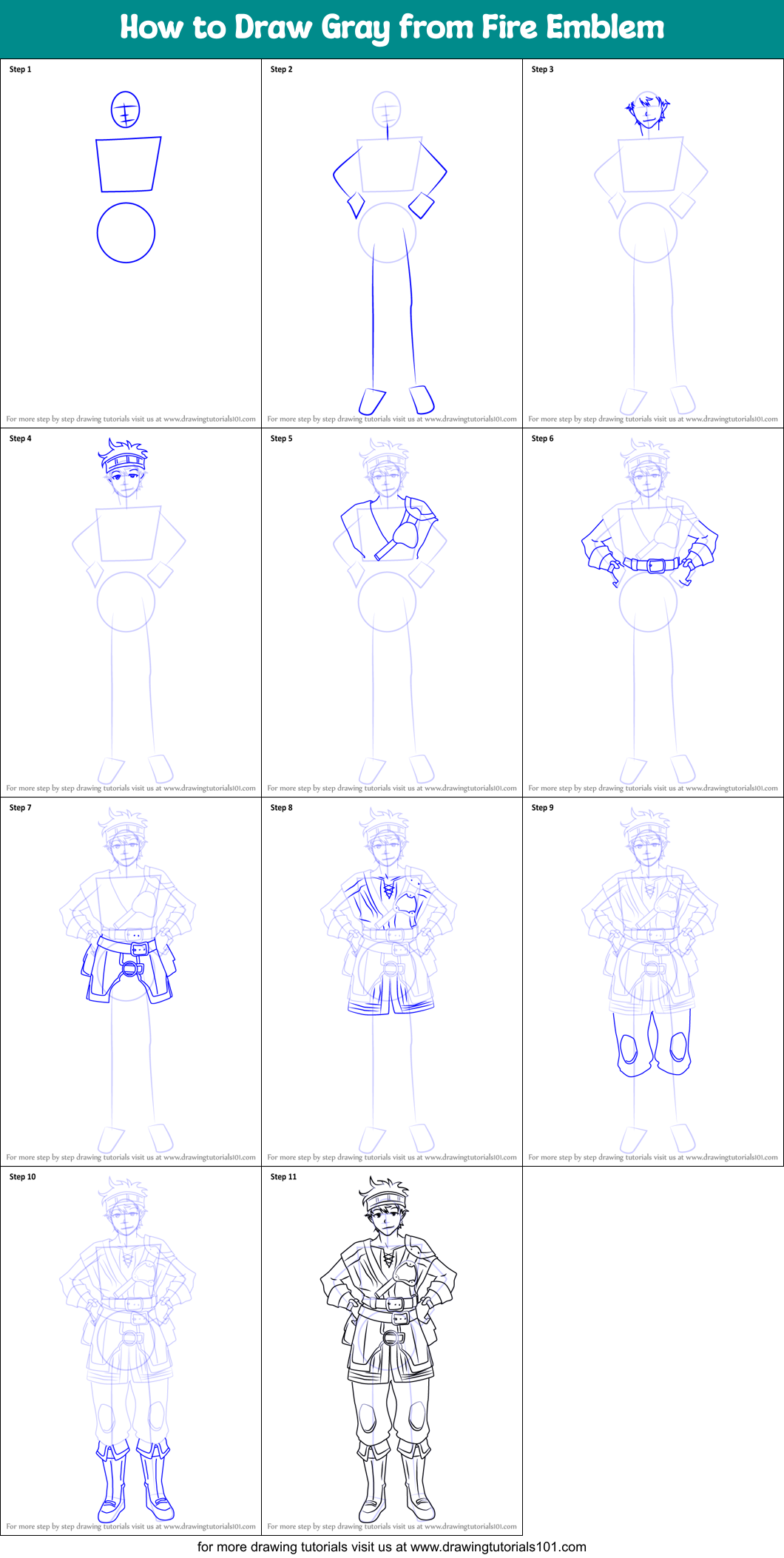 How to Draw Gray from Fire Emblem Printable Step by Step