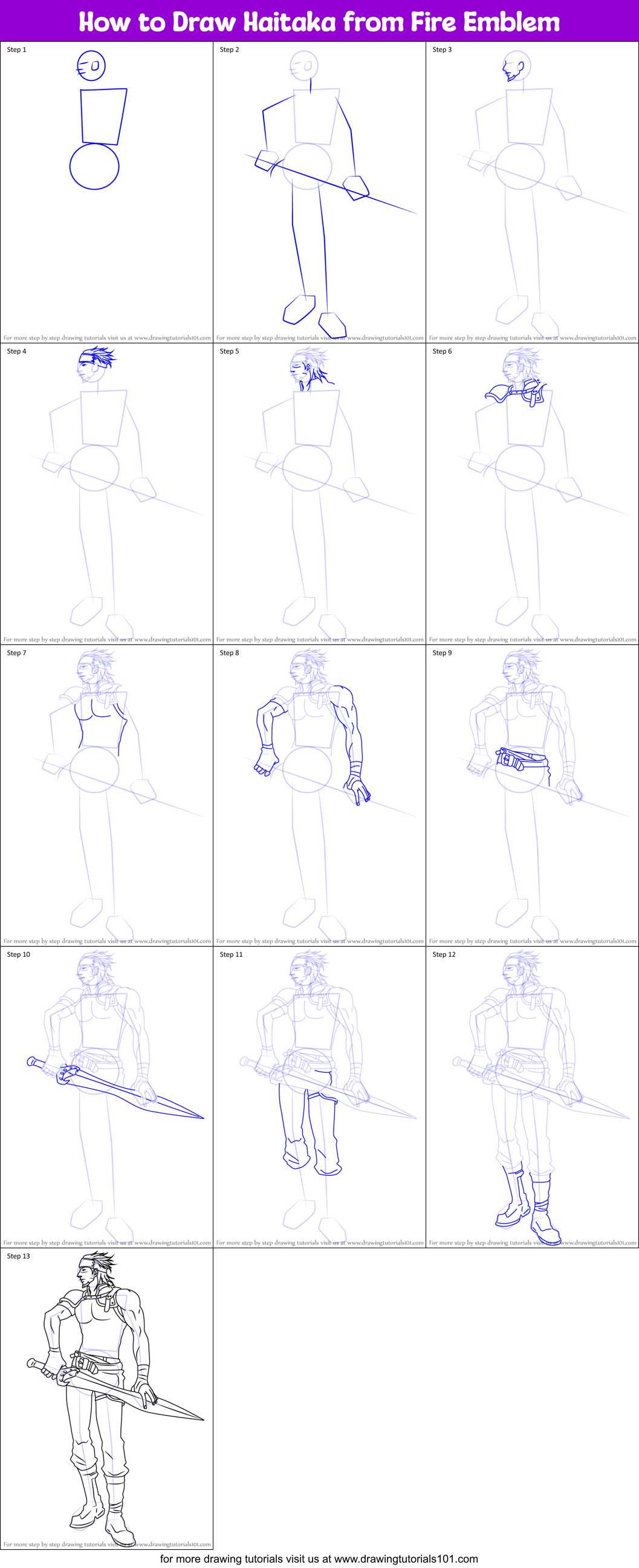 How to Draw Haitaka from Fire Emblem Printable Step by Step