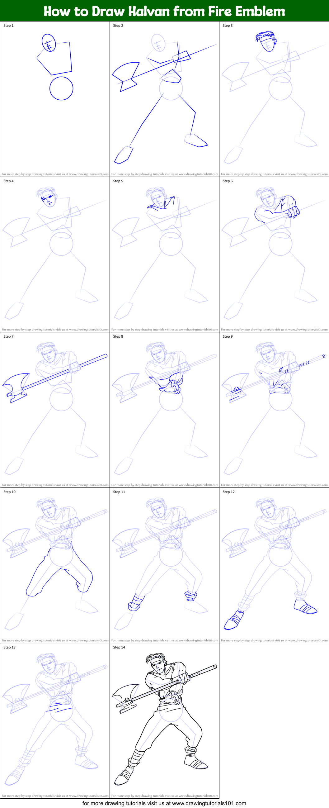 How to Draw Halvan from Fire Emblem Printable Step by Step