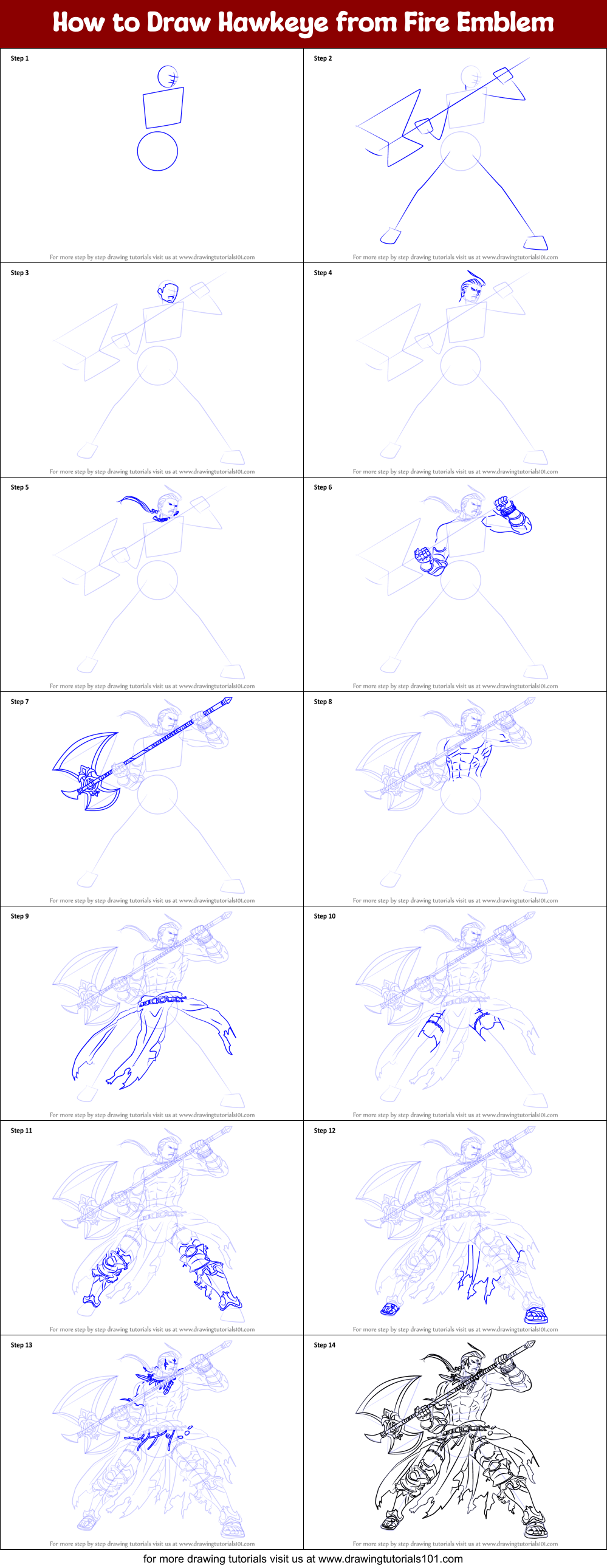 How to Draw Hawkeye from Fire Emblem Printable Step by Step