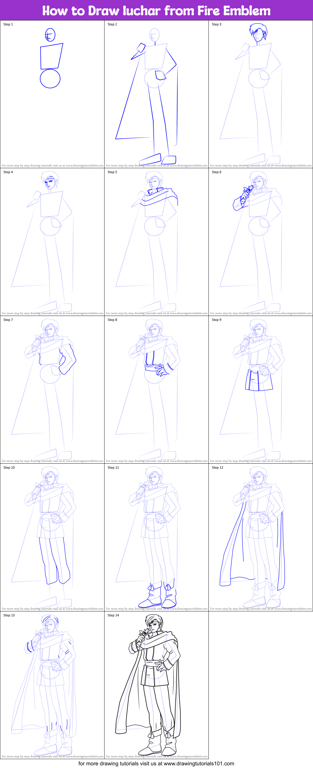 How to Draw Iuchar from Fire Emblem Printable Step by Step