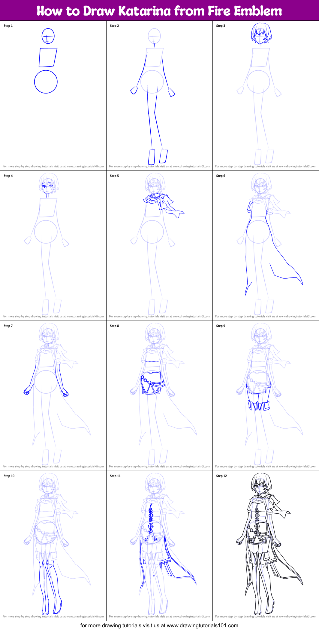 How to Draw Katarina from Fire Emblem Printable Step by Step
