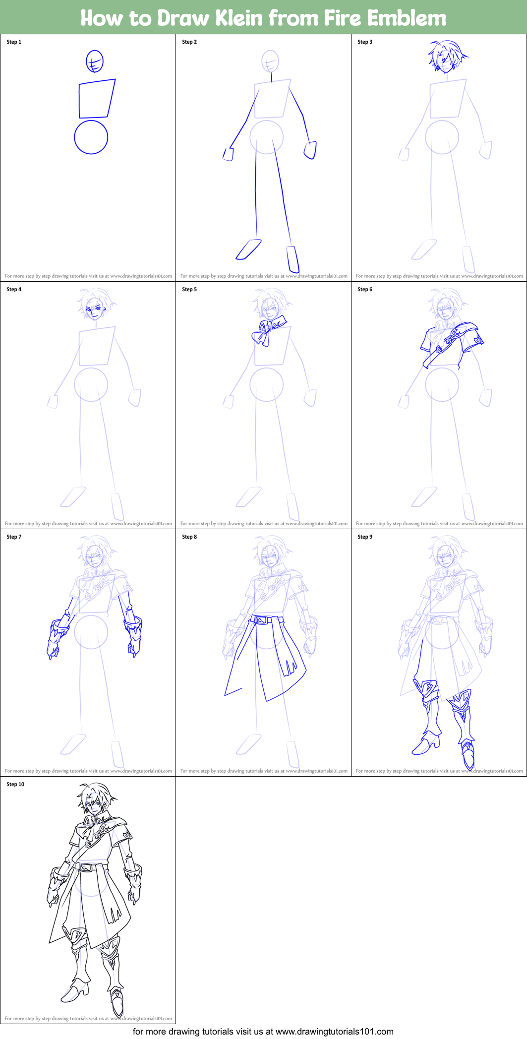 How to Draw Klein from Fire Emblem Printable Step by Step