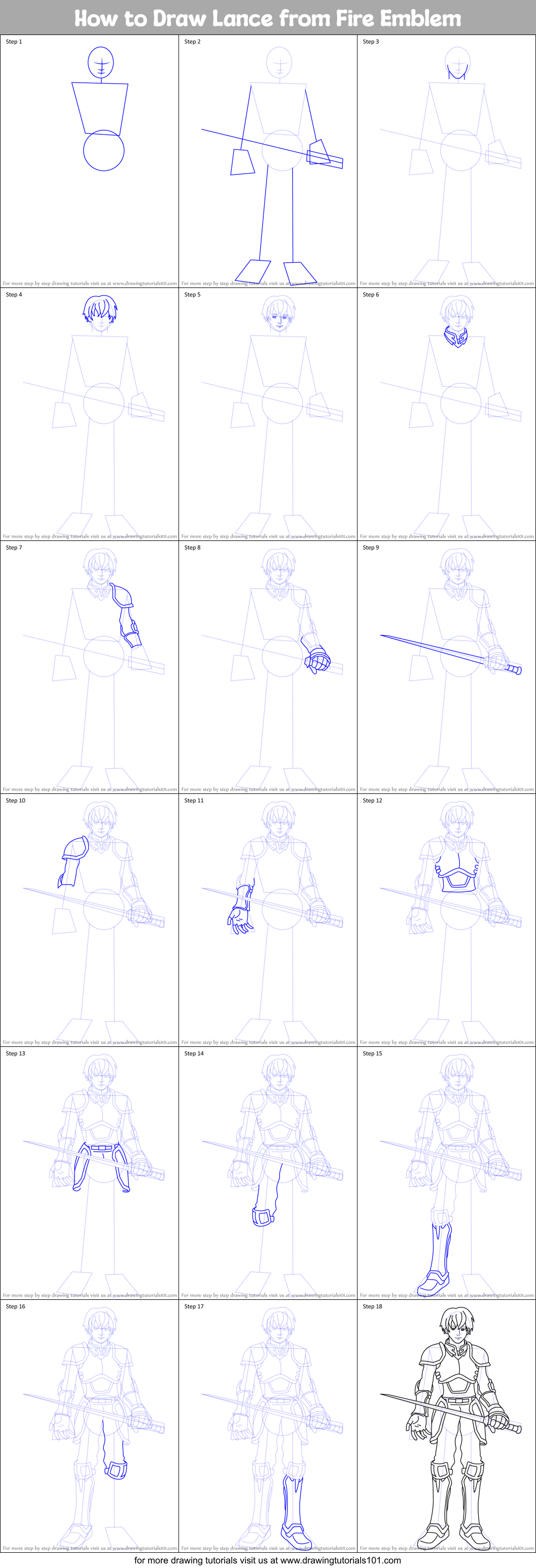 How to Draw Lance from Fire Emblem printable step by step drawing sheet ...