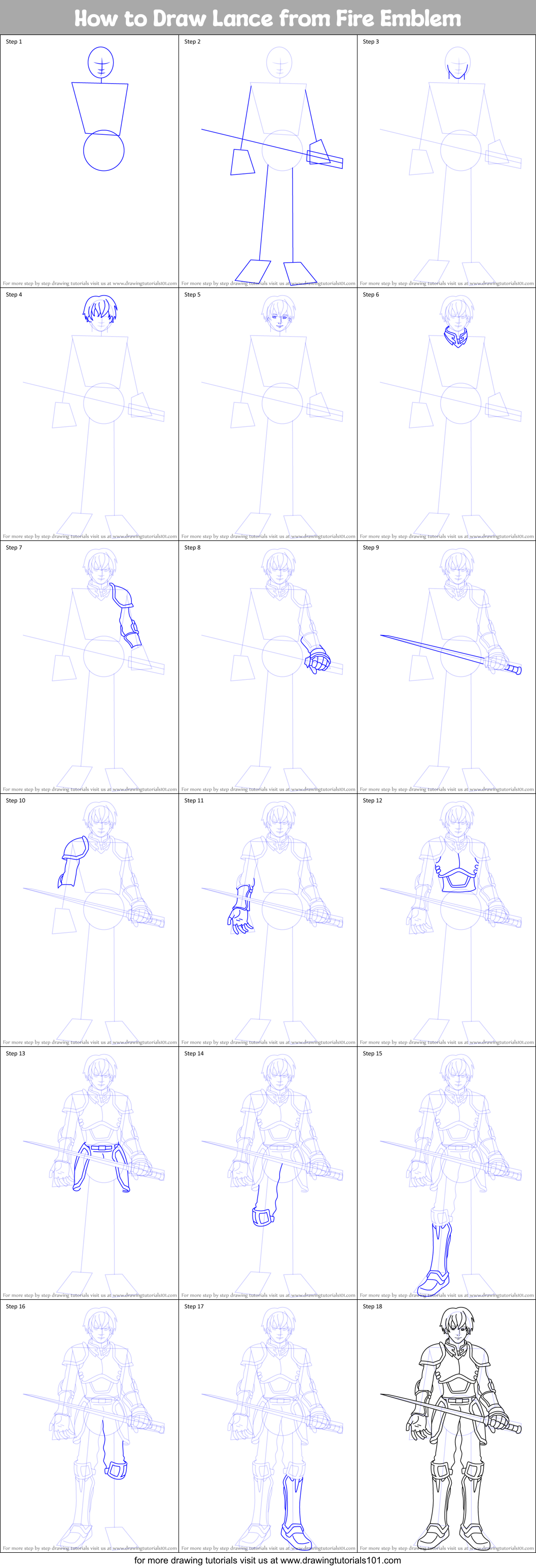 How to Draw Lance from Fire Emblem Printable Step by Step