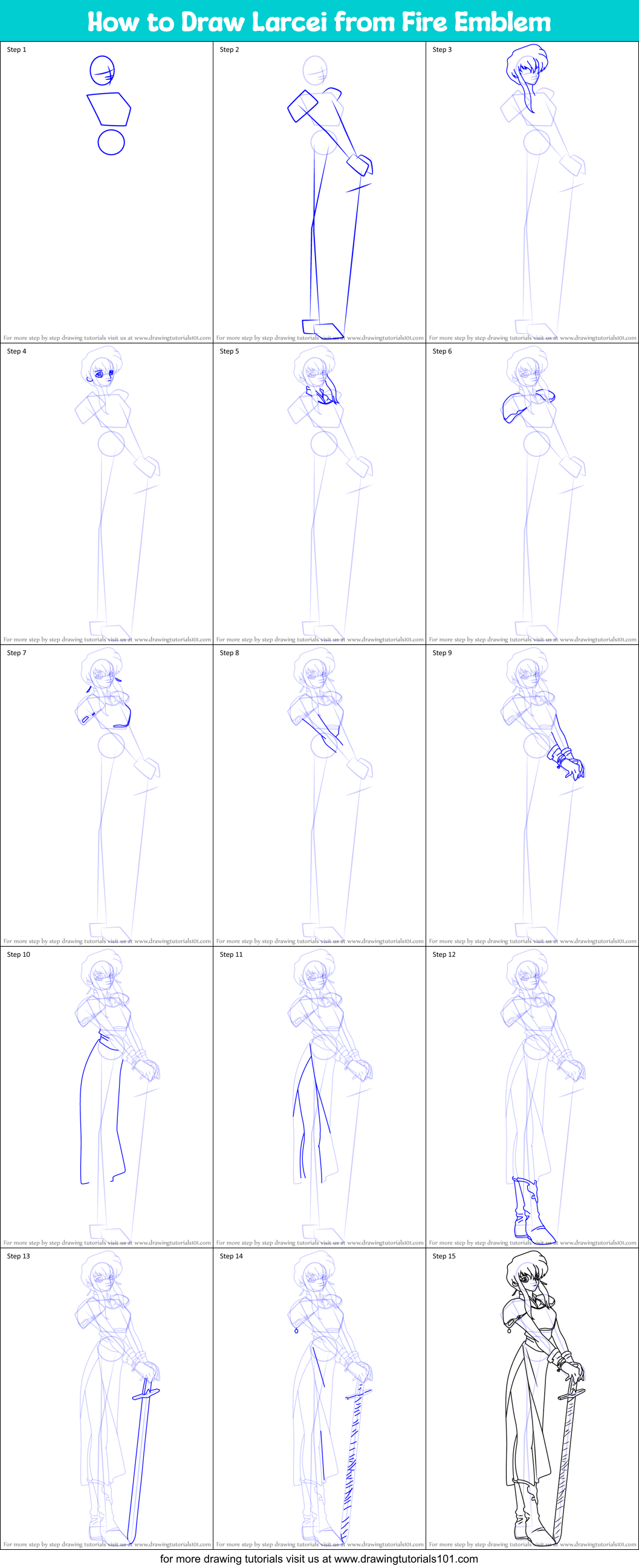 How to Draw Larcei from Fire Emblem Printable Step by Step