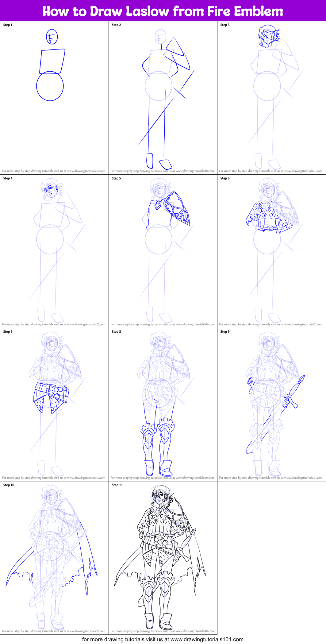 How to Draw Laslow from Fire Emblem Printable Step by Step