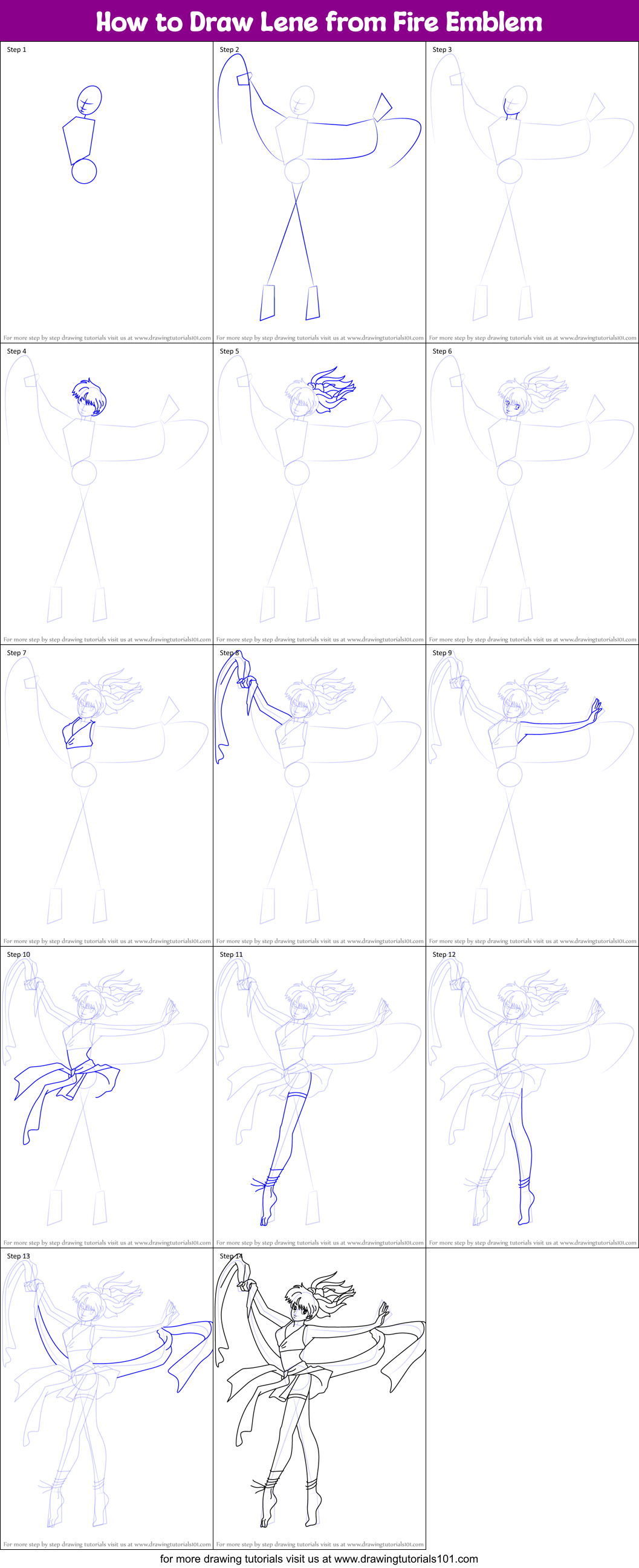 How to Draw Lene from Fire Emblem printable step by step drawing sheet ...