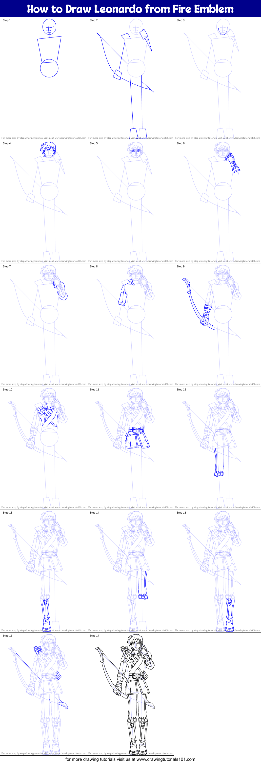 How to Draw Leonardo from Fire Emblem Printable Step by Step